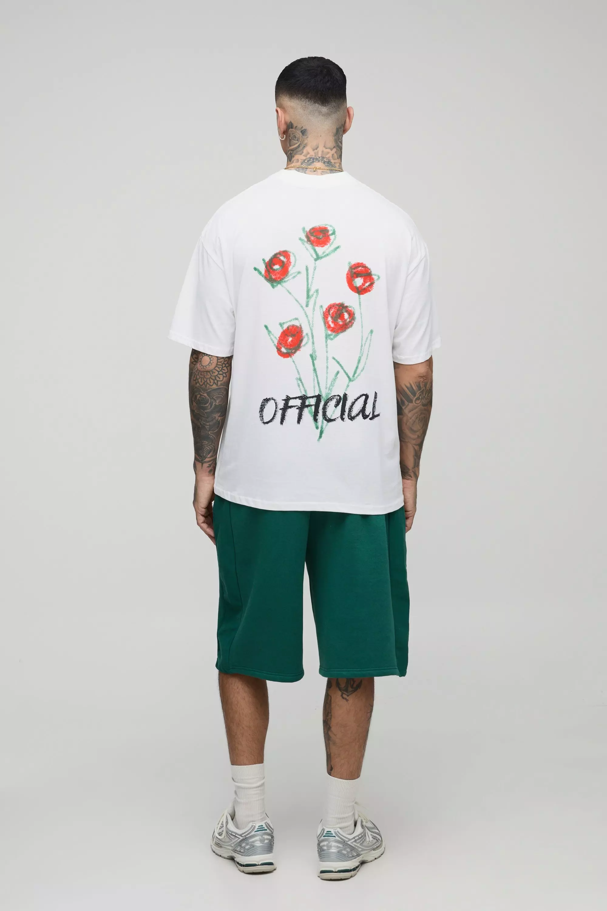 Tall Oversized Extended Neck Doodle Floral Print T-Shirt | boohooMAN USA