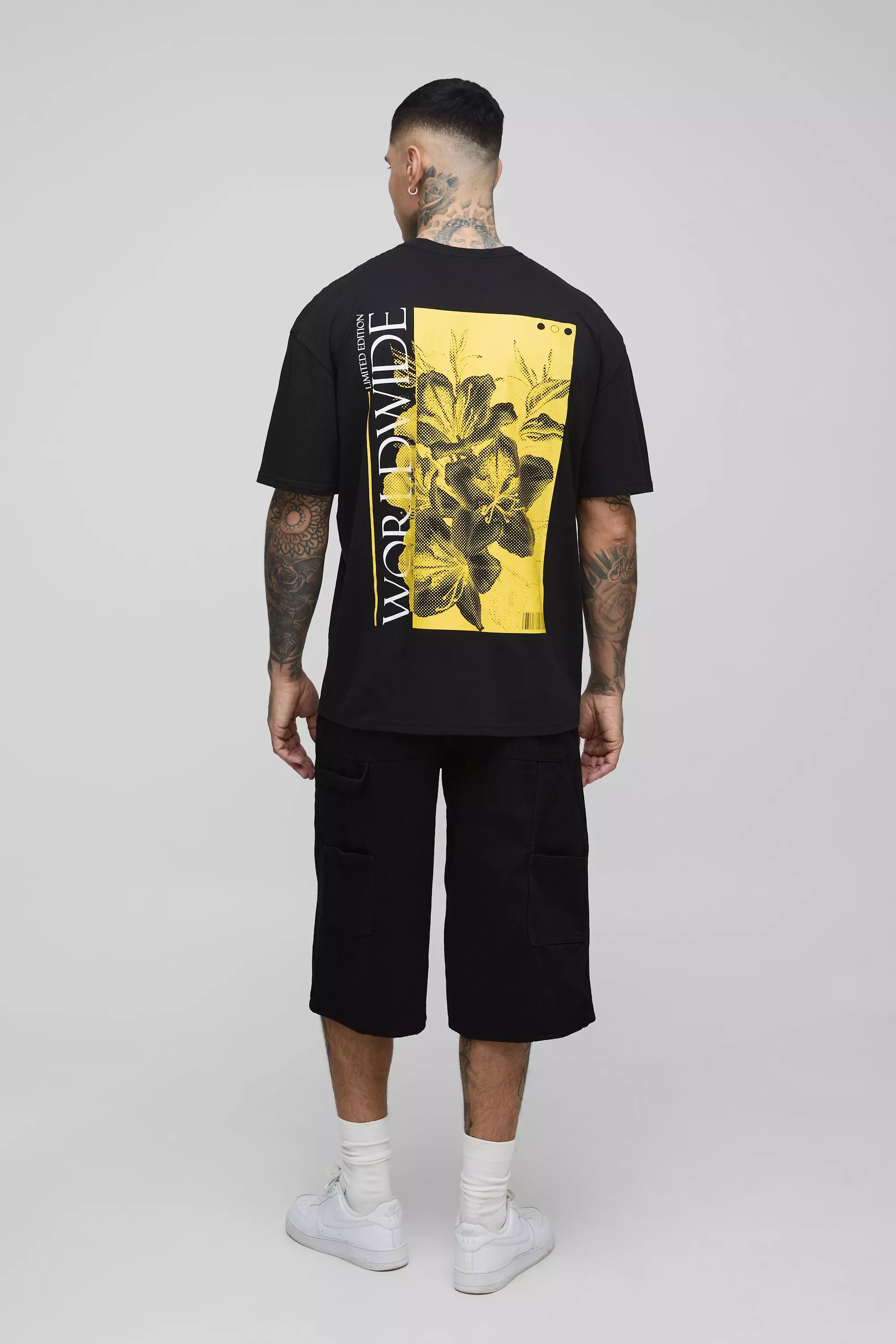 Black Tall Oversized Worldwide Floral Print T-Shirt alternative image