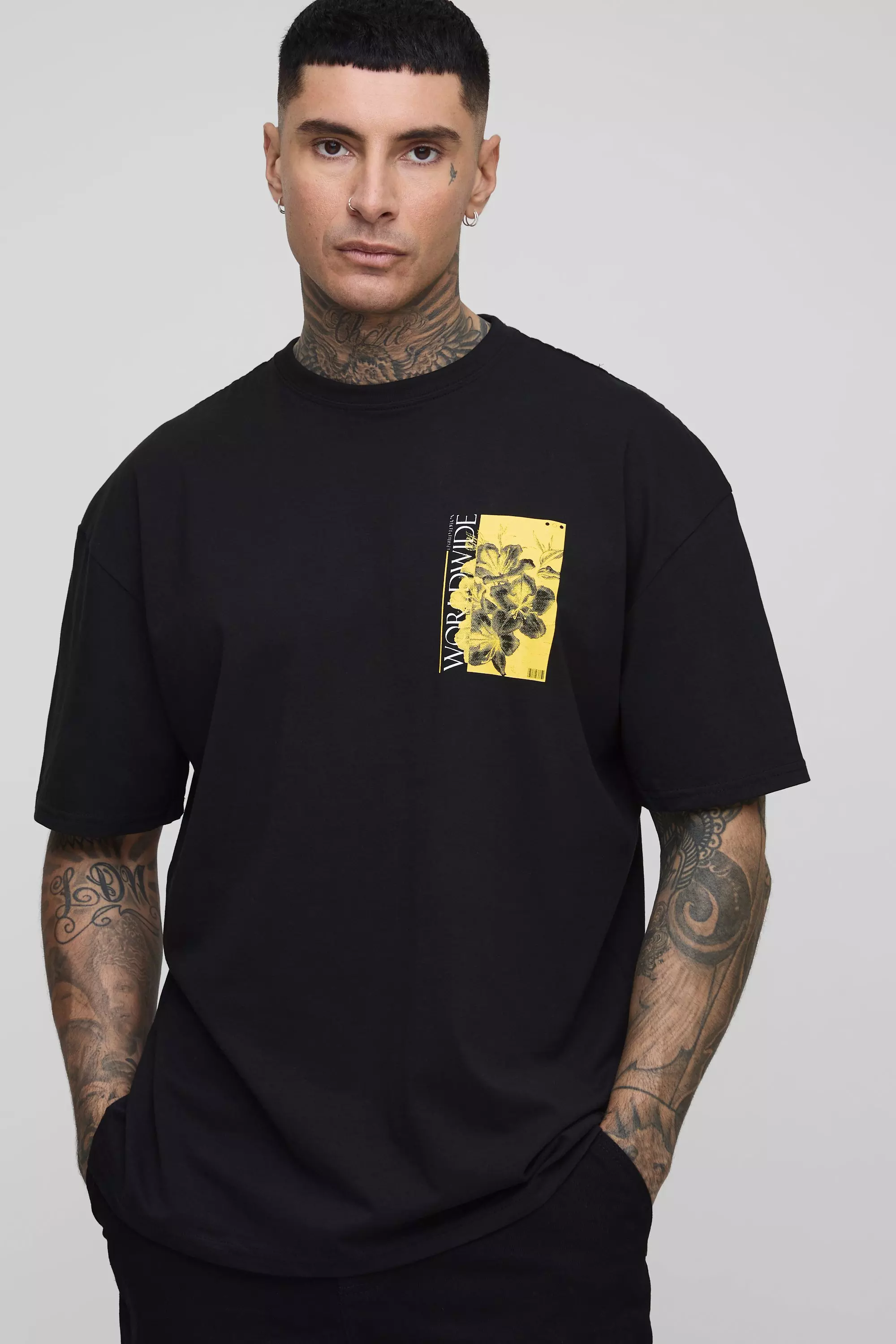 Black Tall Oversized Worldwide Floral Print T-Shirt alternative image