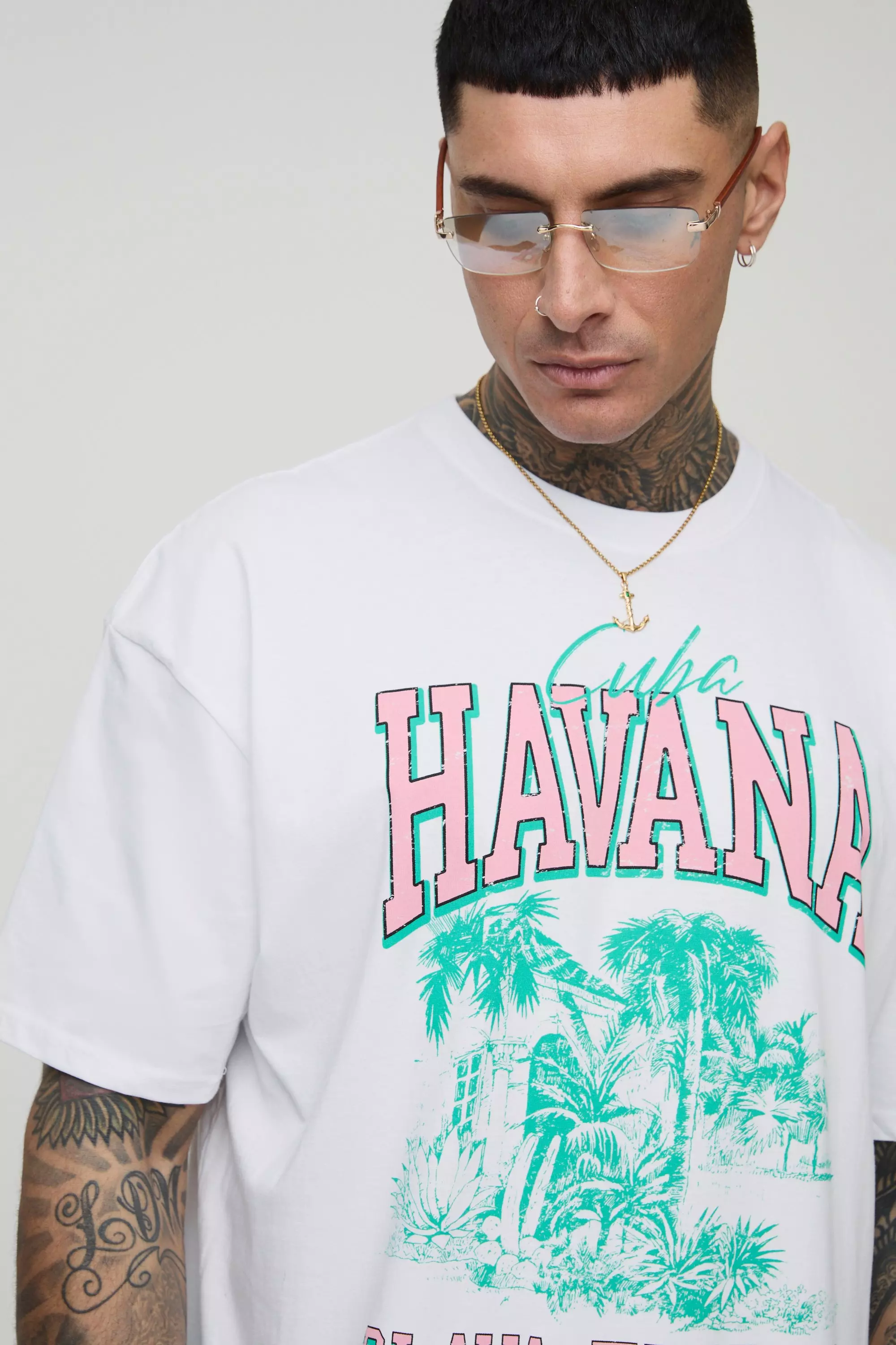 Tall Oversize T-Shirt mit Havana-Print, White alternatives Bild