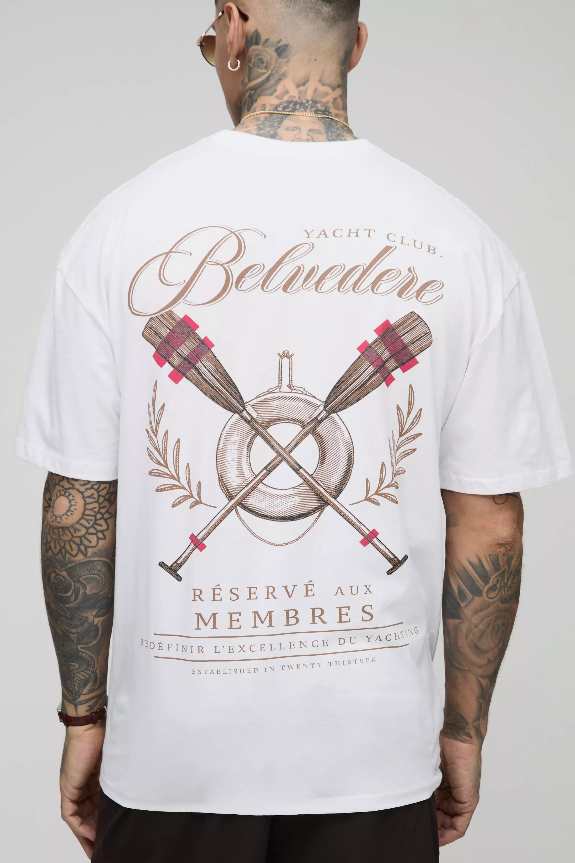 Tall Oversized Yacht Club Print T-Shirt White
