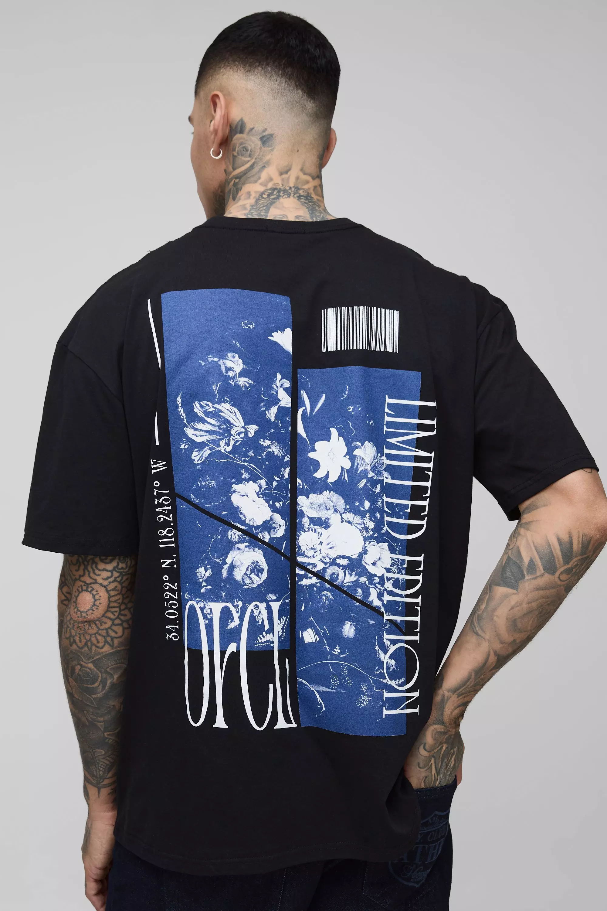 Black Tall Oversized Floral Splice Print T-Shirt alternative image