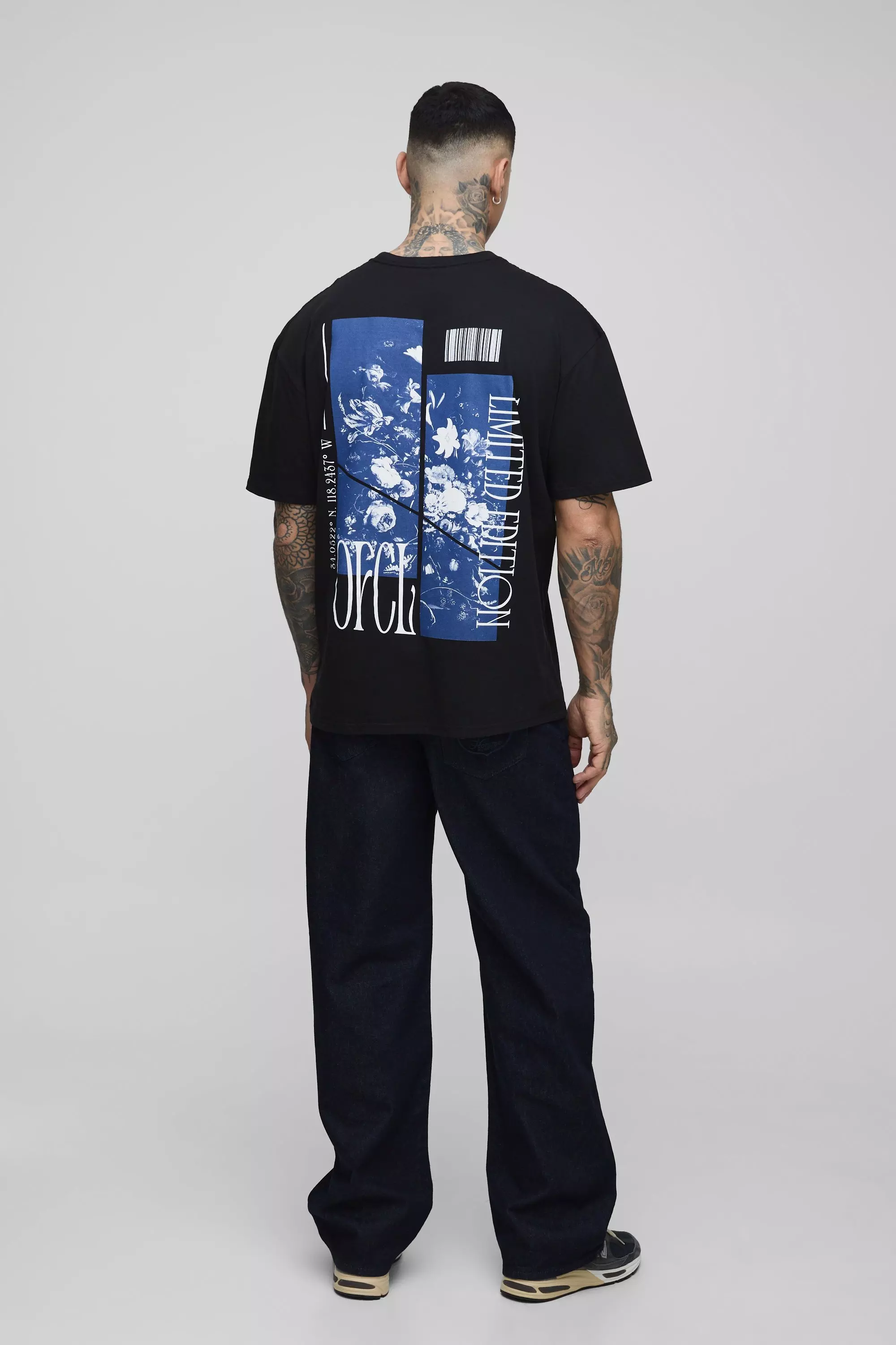 Black Tall Oversized Floral Splice Print T-Shirt alternative image