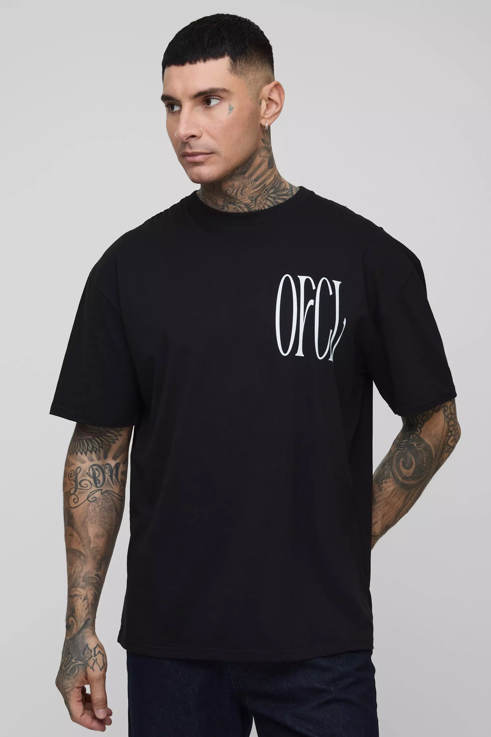 Black Tall Oversized Floral Splice Print T-Shirt alternative image
