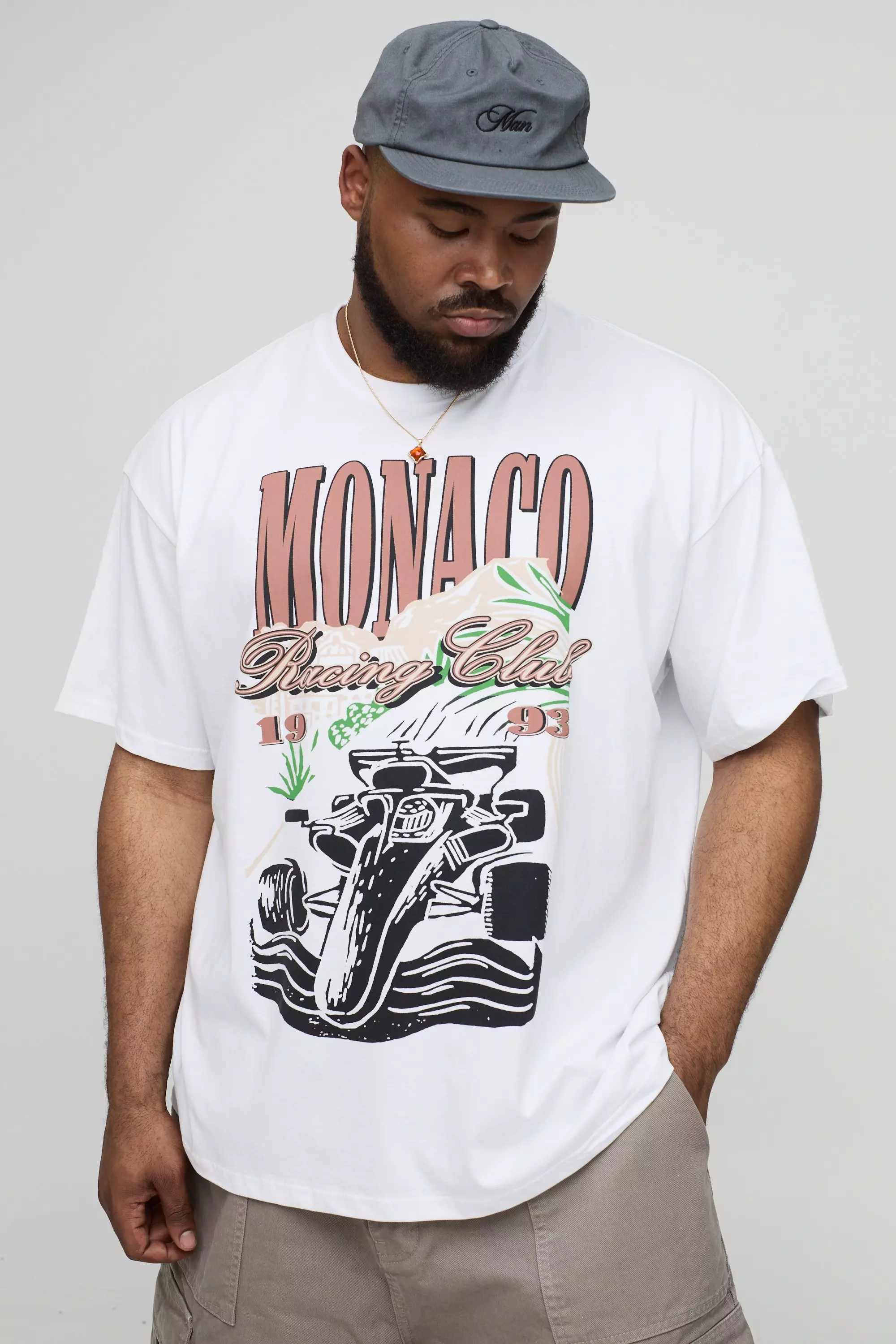 White Plus Oversized Monaco Racing Car Print T-Shirt alternative image