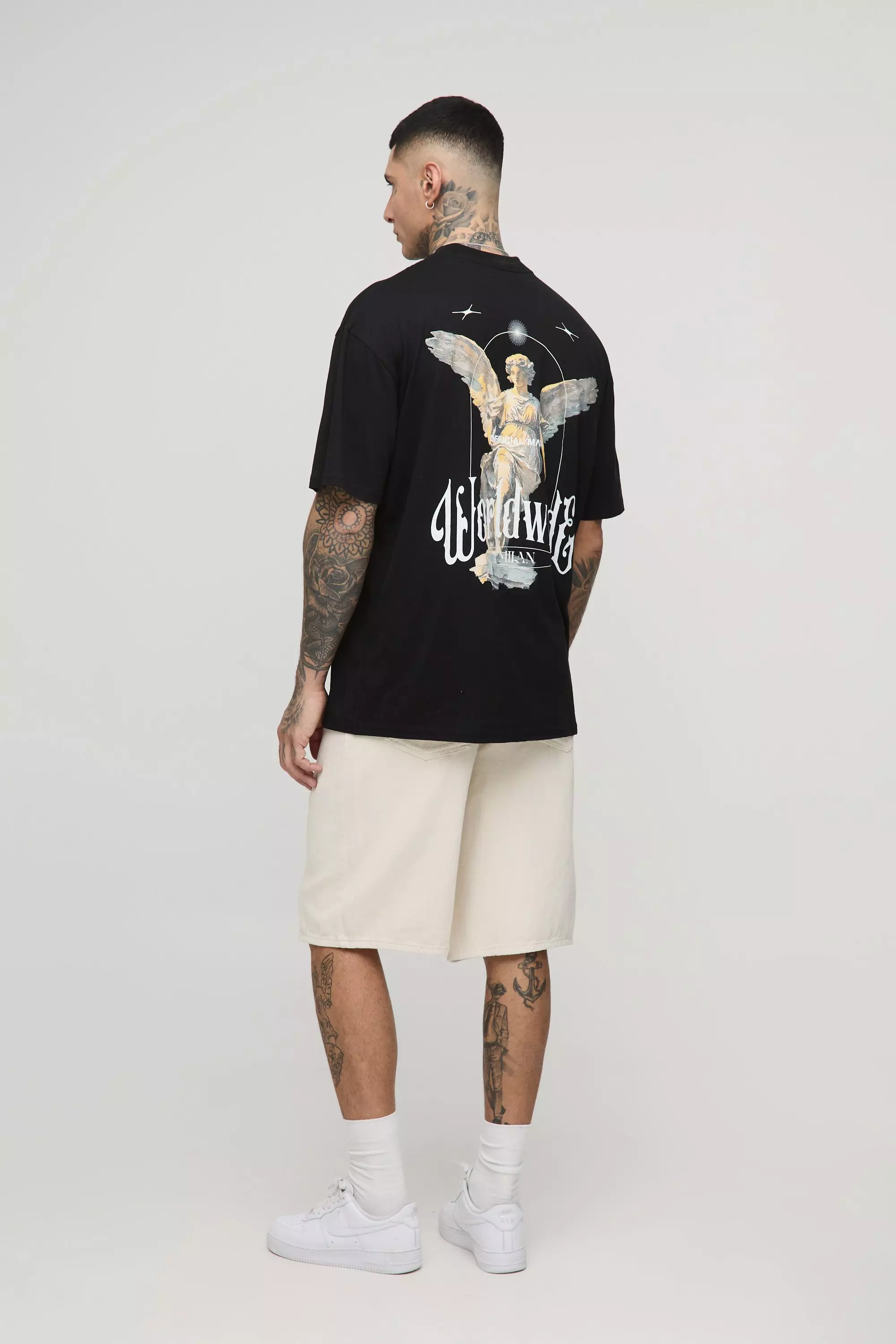 Tall Oversized Extended Neck Renaissance Worldwide Print T-Shirt | boohooMAN USA