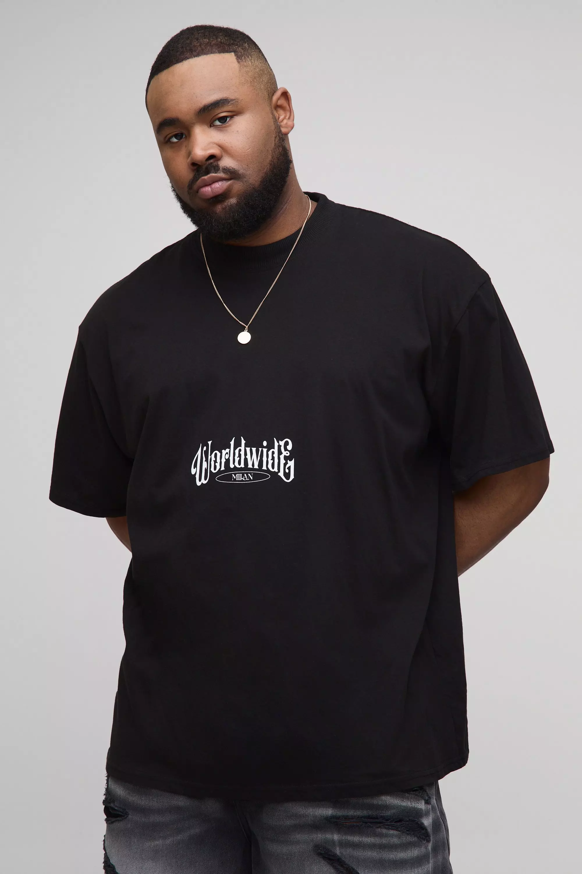 Plus Oversized Extended Neck Renaissance Worldwide Print T-Shirt | boohooMAN USA