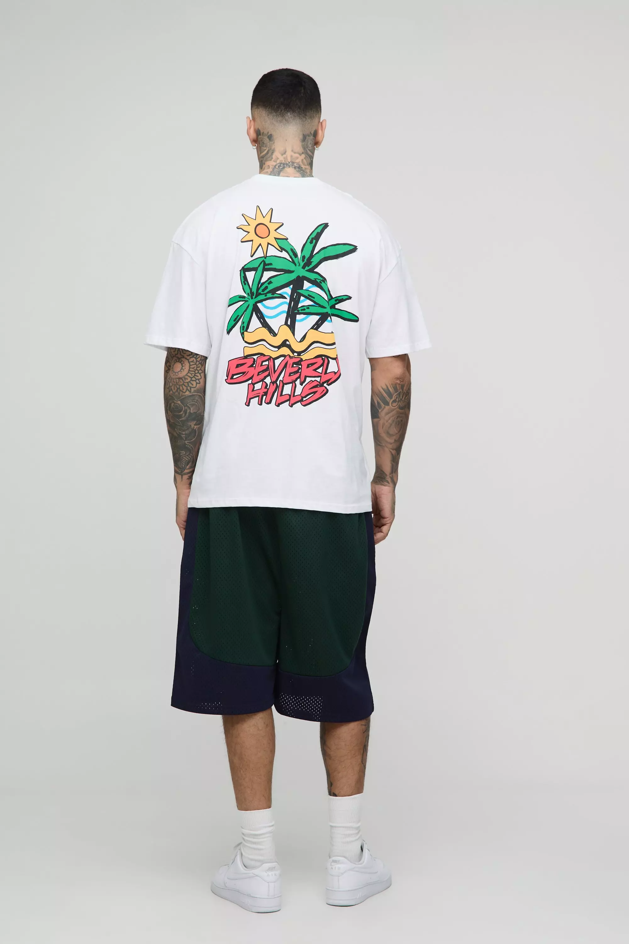White Tall Oversized Beverly Hills Palm Print T-Shirt alternative image