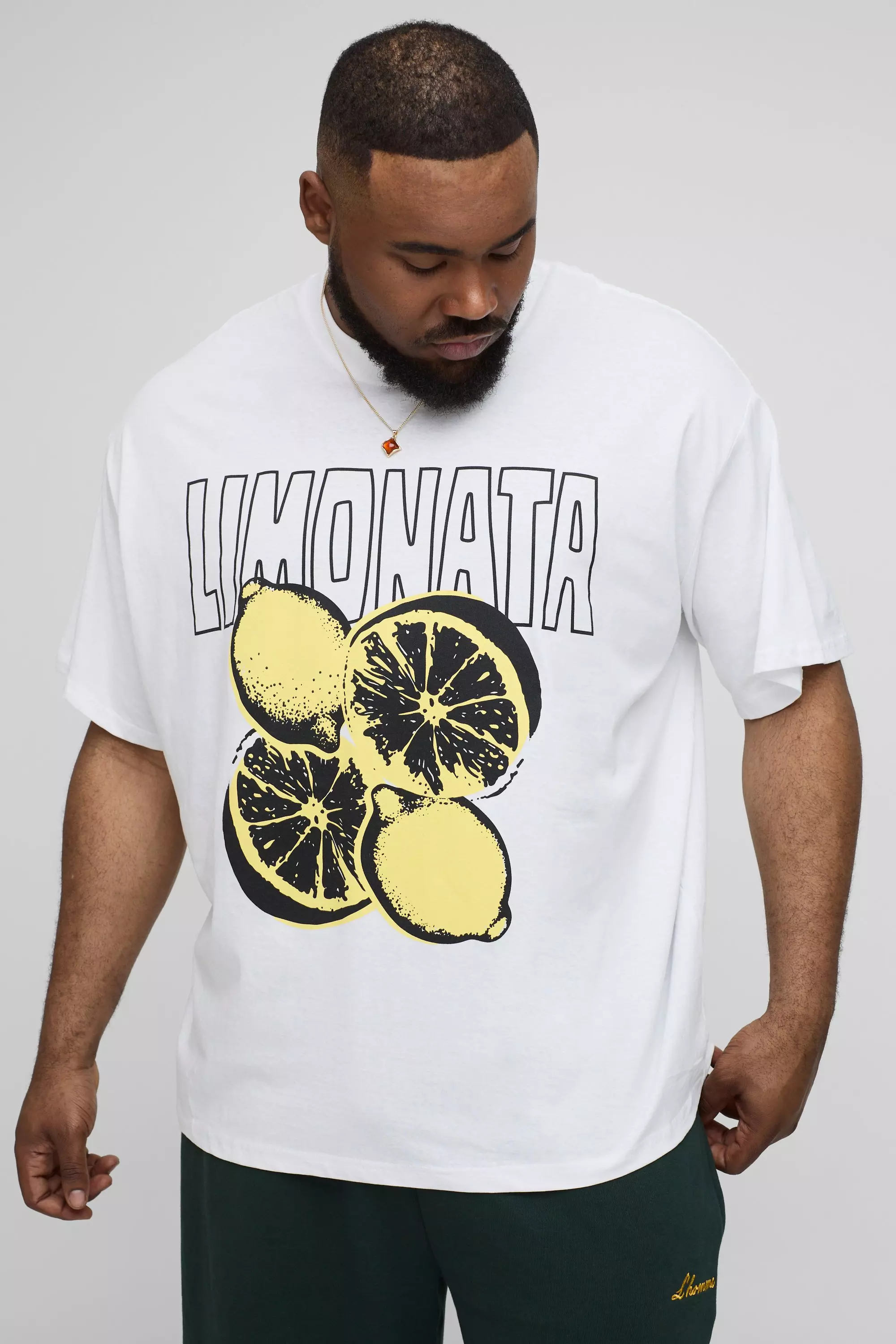 White Plus Oversized Extended Neck Lemons Print T-Shirt alternative image