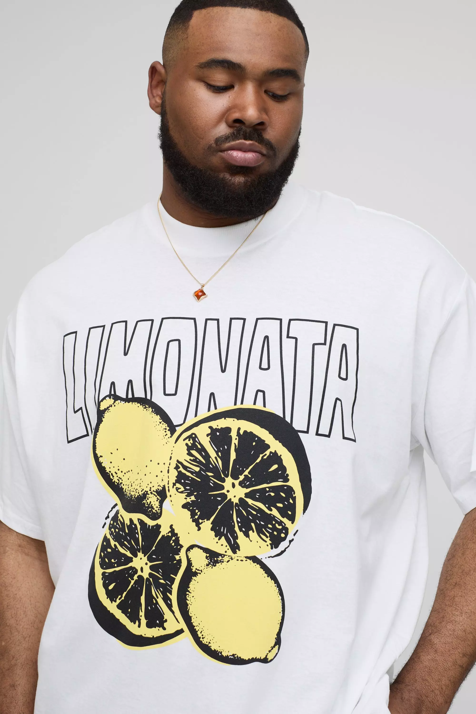 White Plus Oversized Extended Neck Lemons Print T-Shirt alternative image