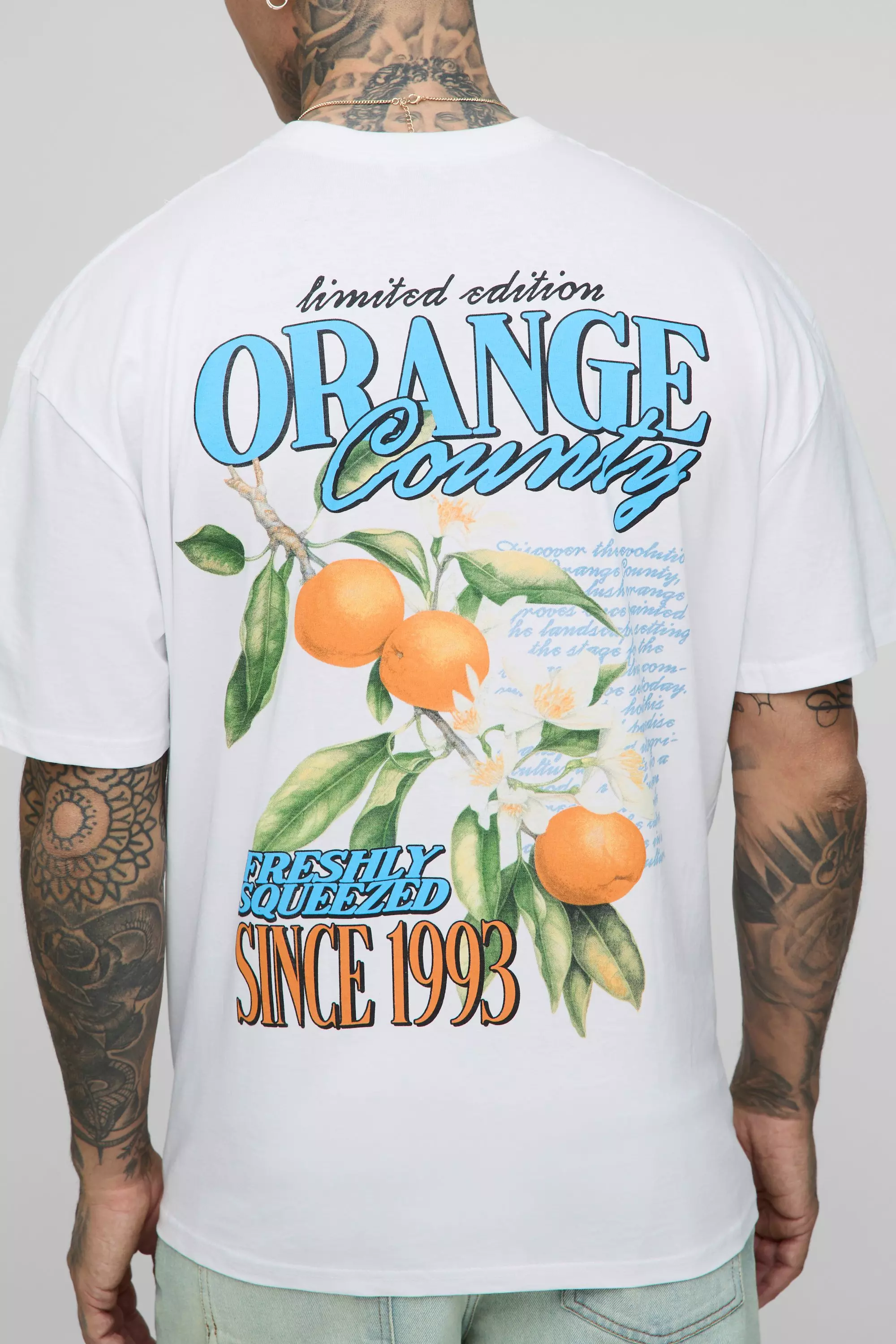 White Tall Oversized Oranges Print T-Shirt alternative image
