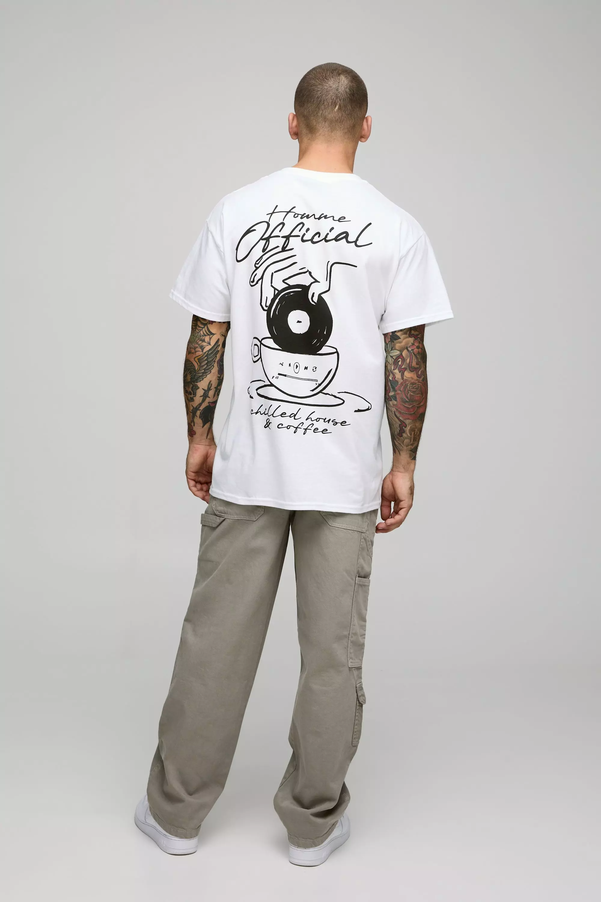 White Oversized Official Coffee Record House Graphic T-Shirt | boohooMAN USA