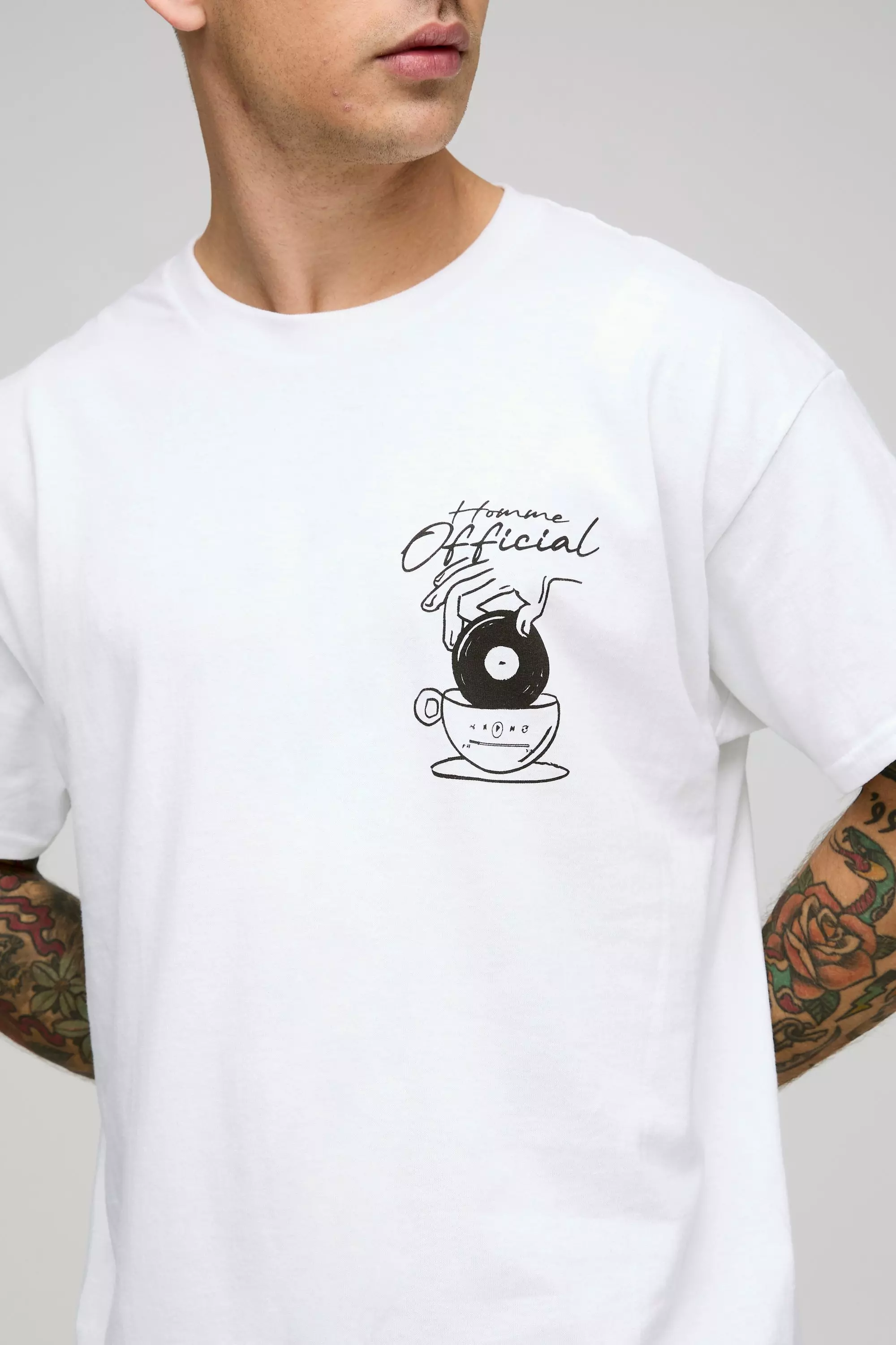 White Oversized Official Coffee Record House Graphic T-Shirt | boohooMAN USA