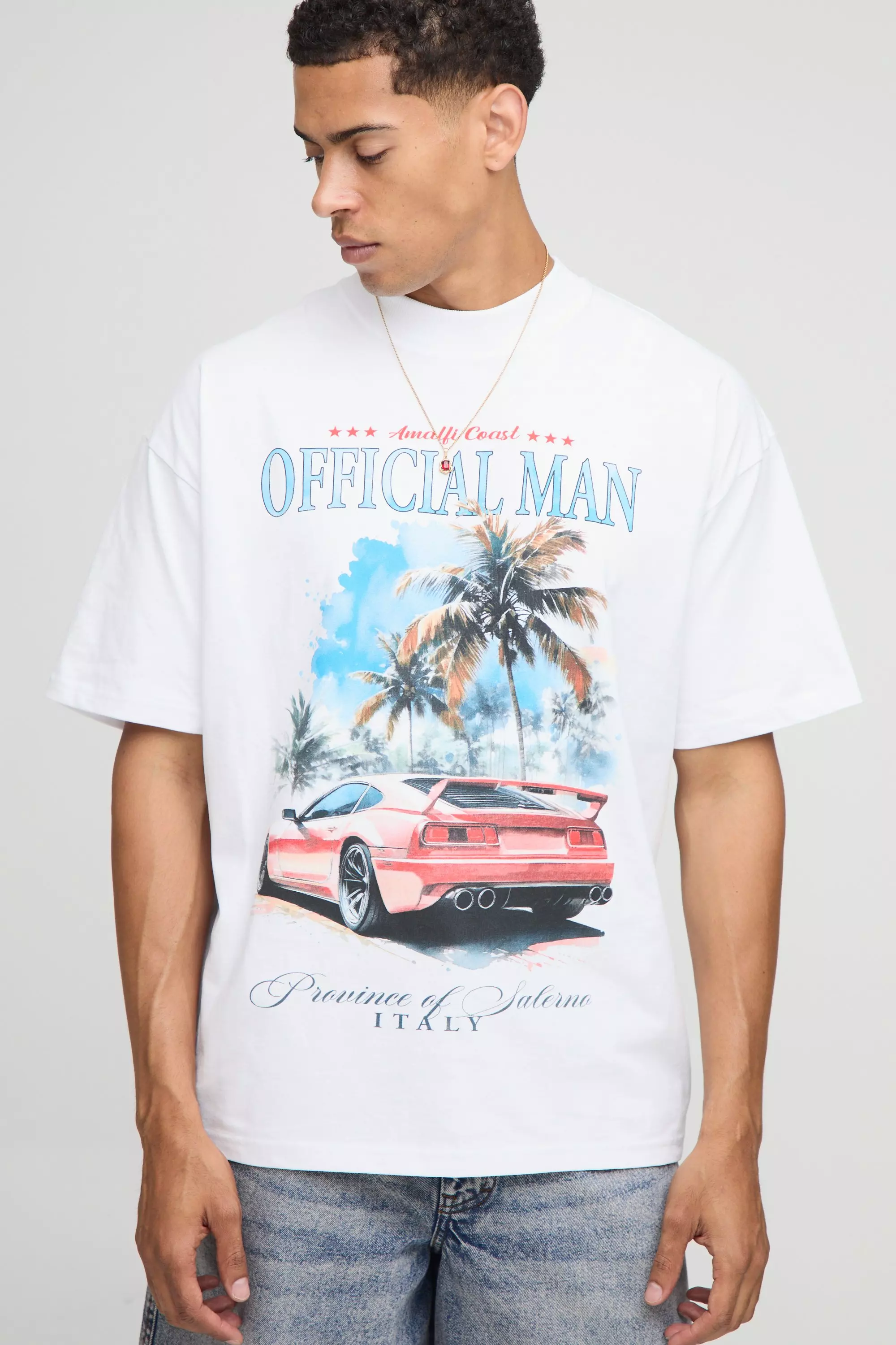 White Oversized Extended Neck Official Moto T-Shirt | boohooMAN USA