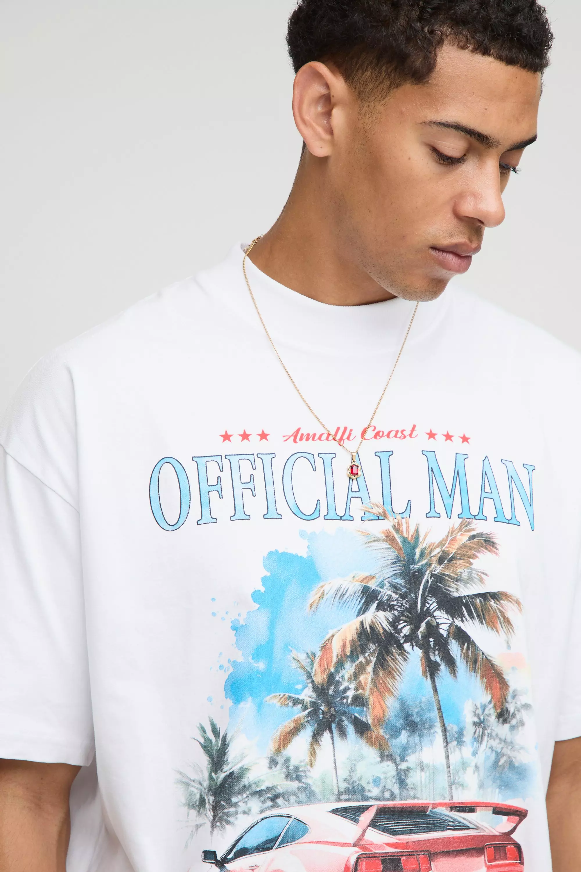 White Oversized Extended Neck Official Moto T-Shirt | boohooMAN USA