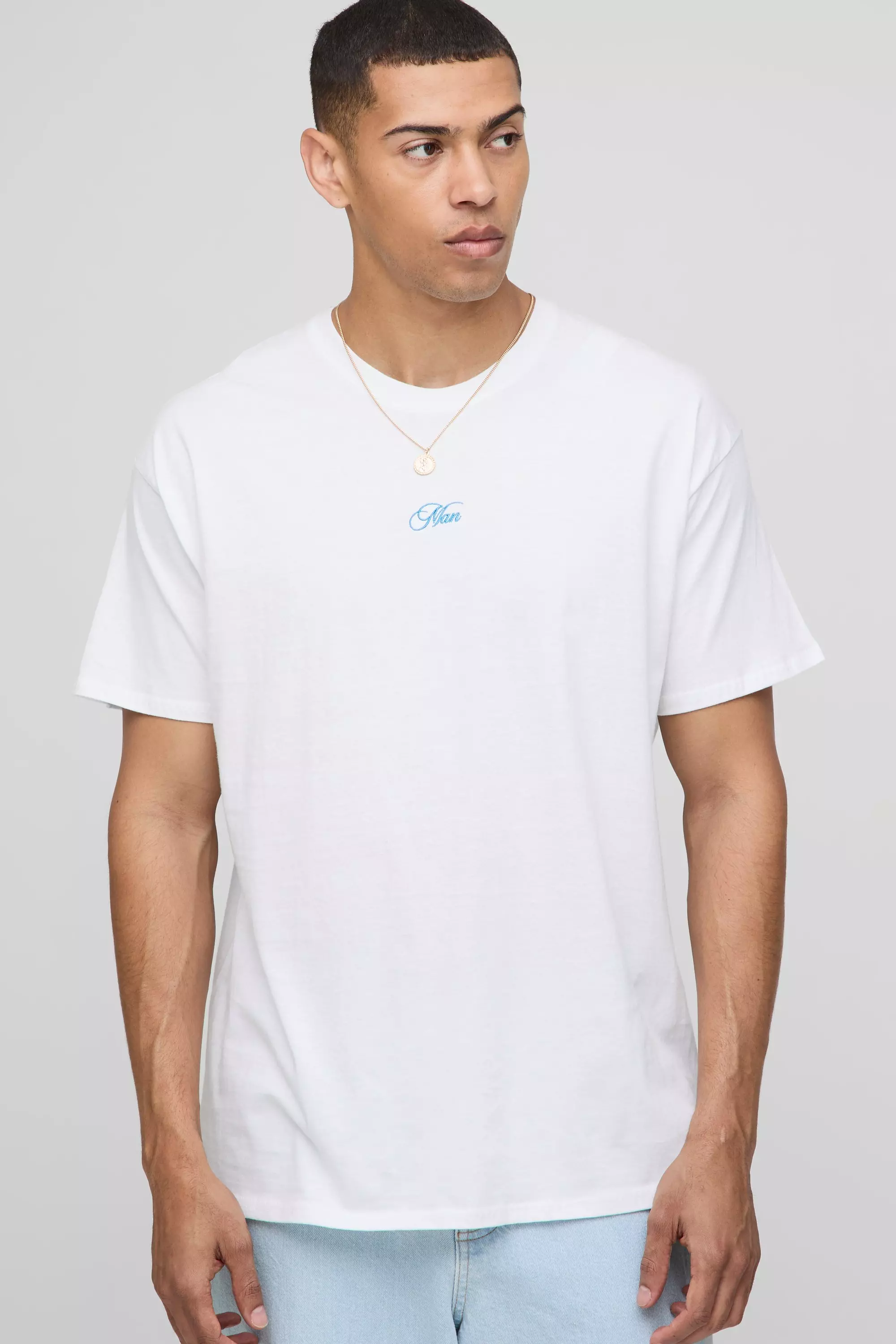 White Oversized Embroidered MAN T-Shirt alternative image