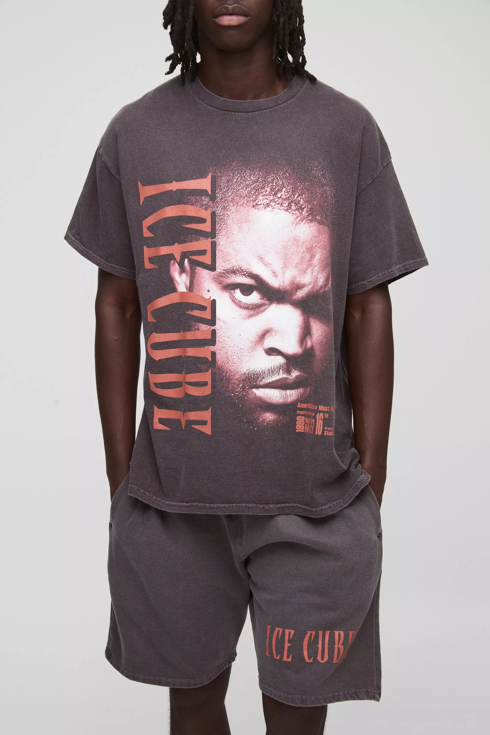 Chocolate Oversized Ice Cube License T-Shirt & Short Set Chocolate