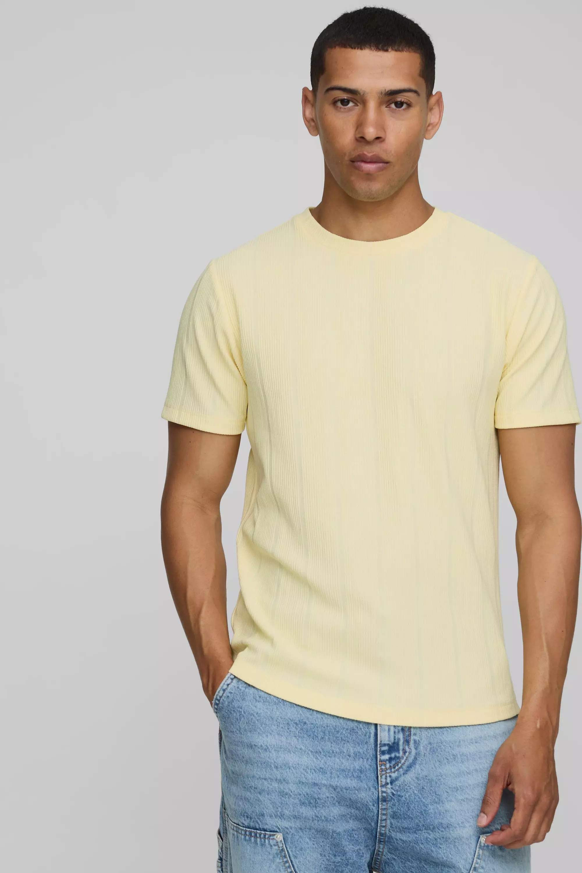 Slim Fit Wide Structured Rib T-Shirt Yellow