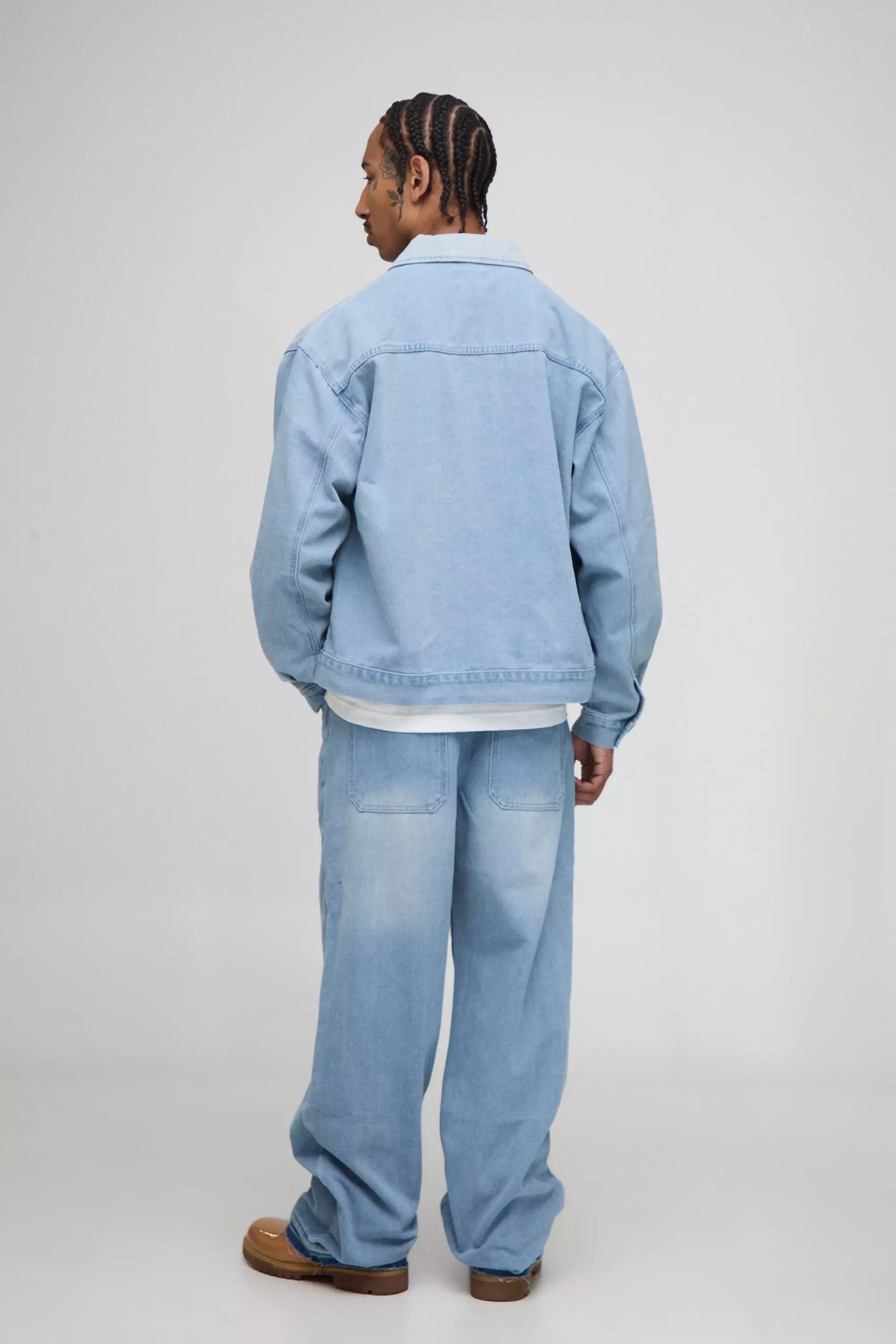 Oversized Boxy Fit Panelled Denim Harrington Jacket | boohooMAN AU
