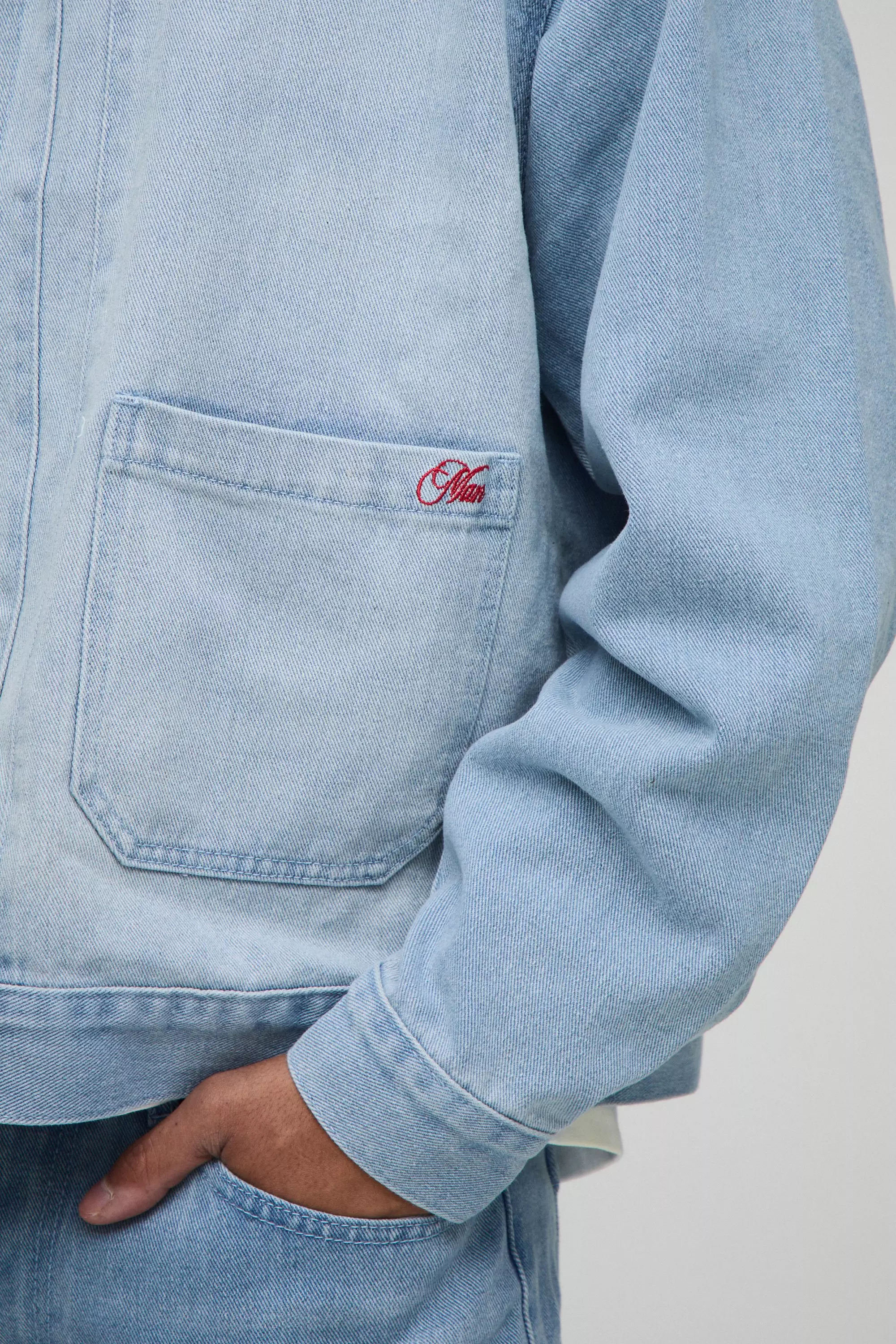 Oversized Boxy Fit Panelled Denim Harrington Jacket | boohooMAN AU