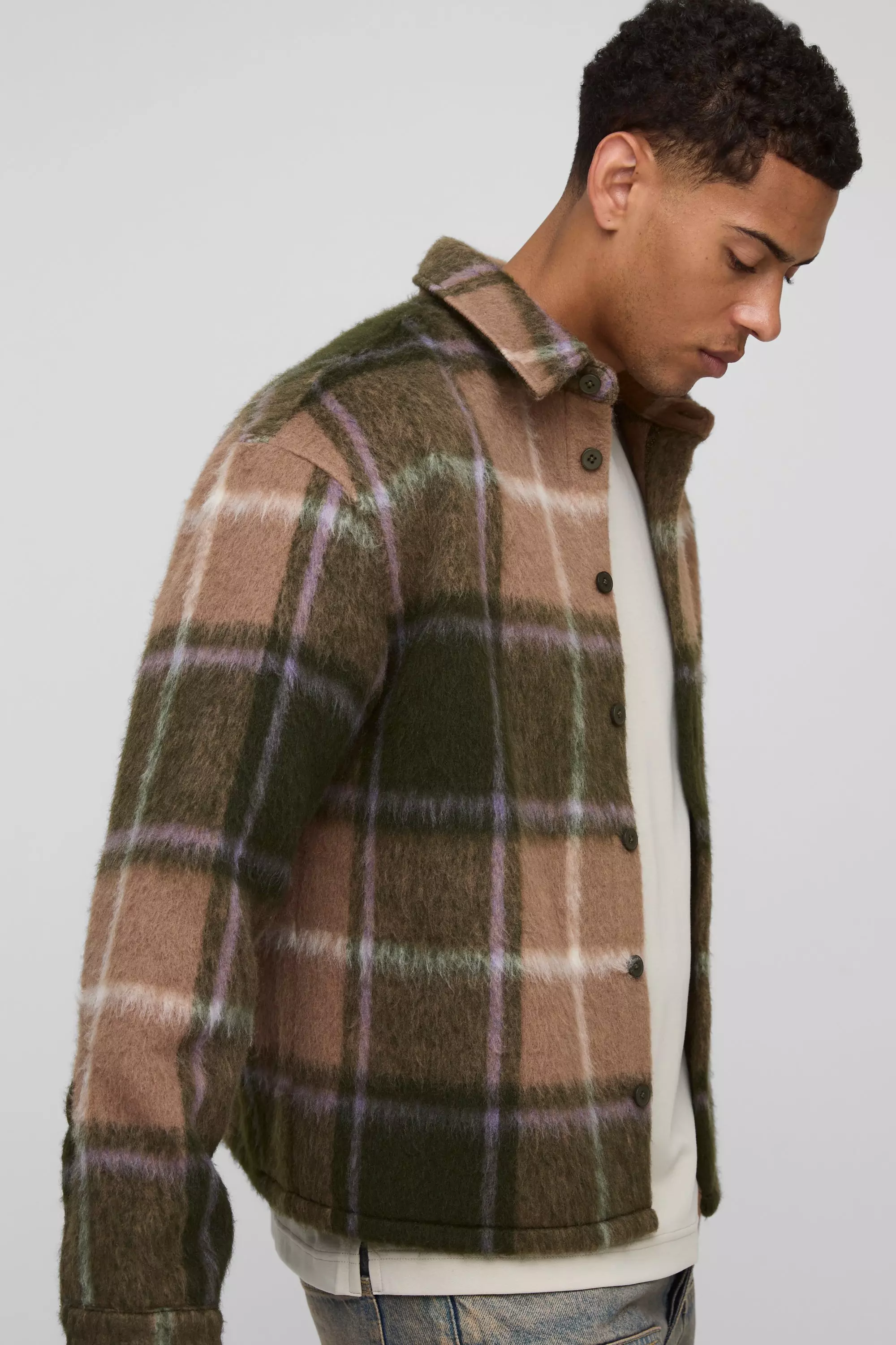 Oversized Brushed Flannel Shirt Jacket | boohooMAN USA