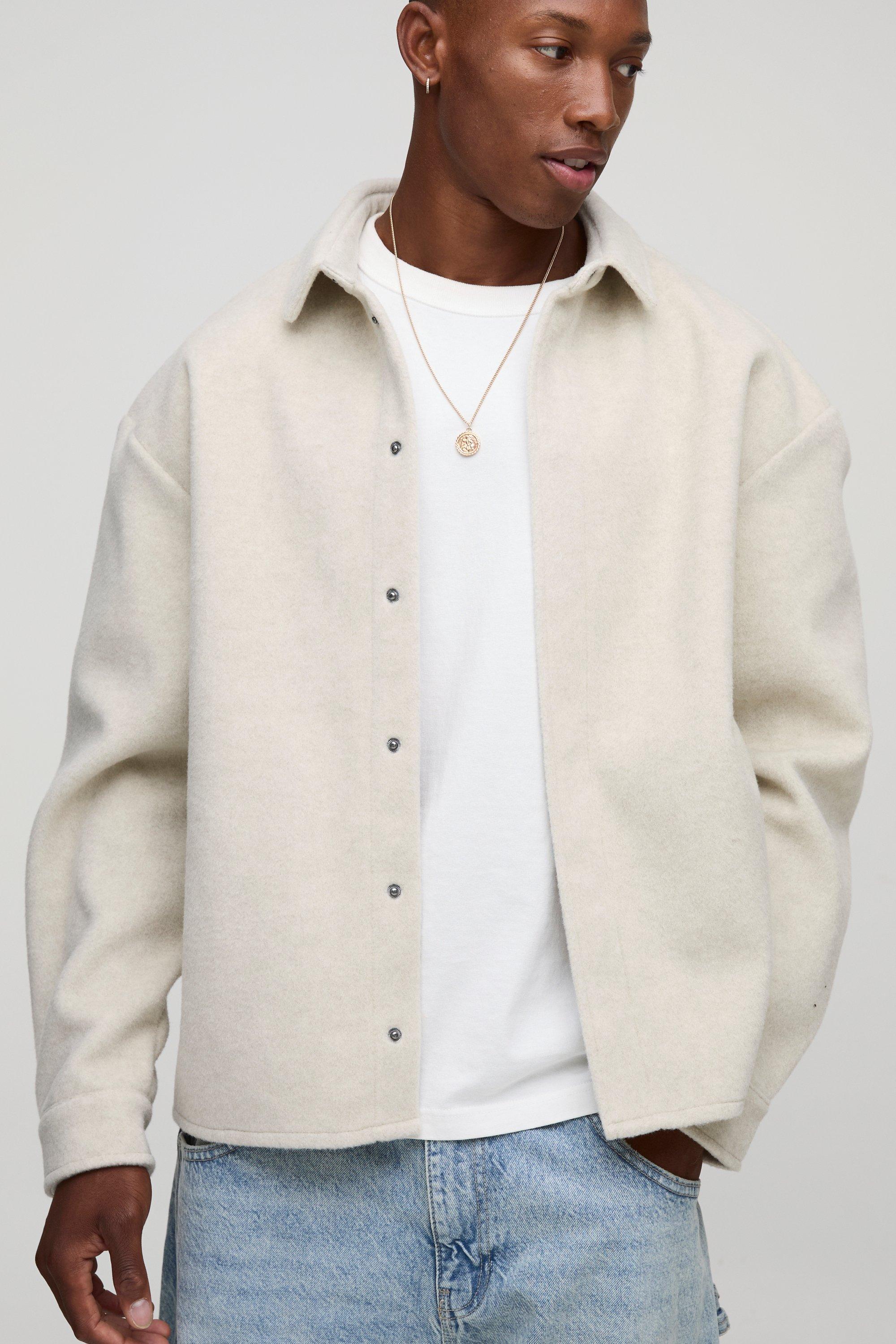 Ecru Oversized Melton Shirt Jacket