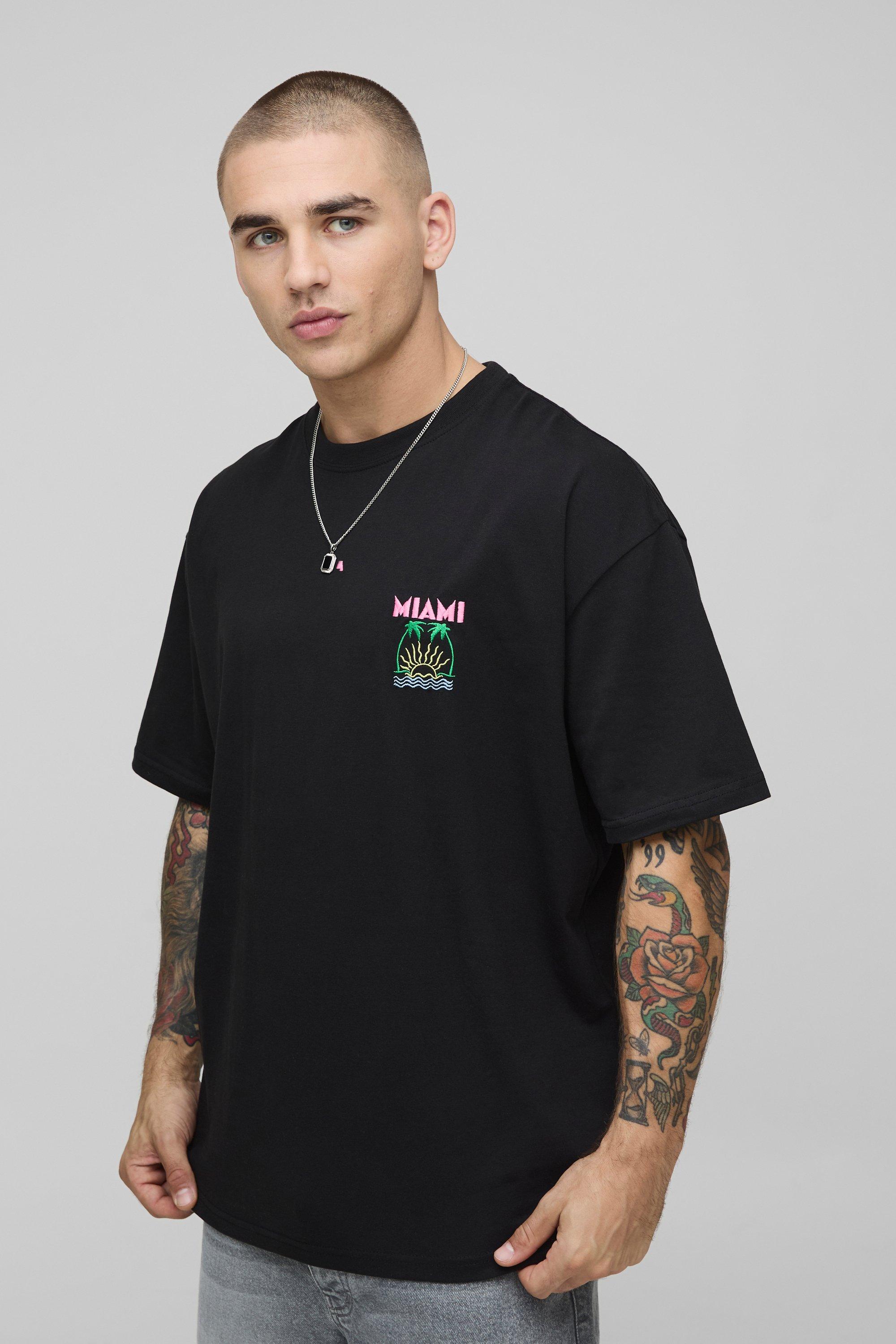 Oversized Miami Embroidered T-Shirt | boohooMAN USA