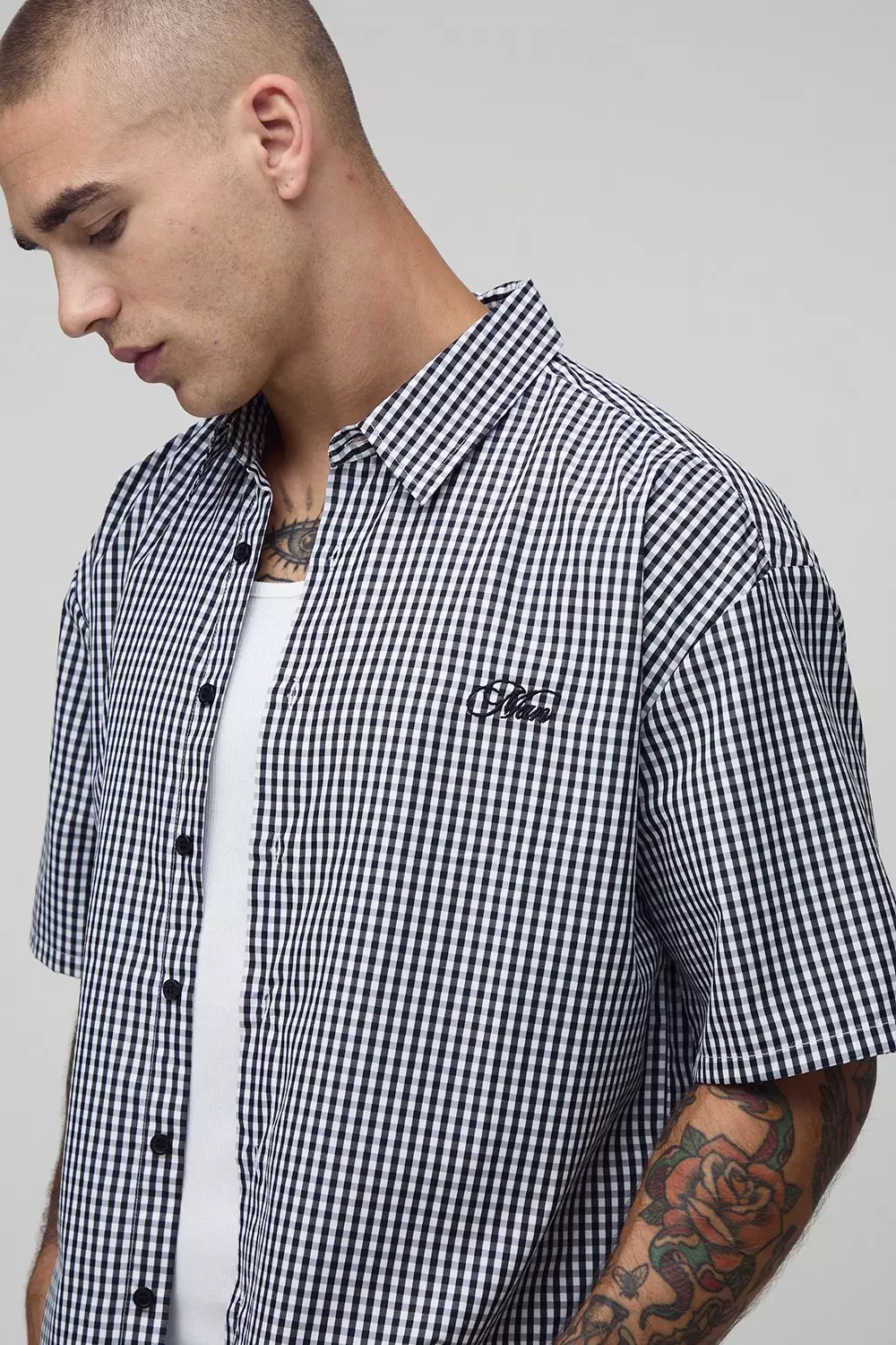 Oversized Boxy Gingham Check Shirt | boohooMAN USA