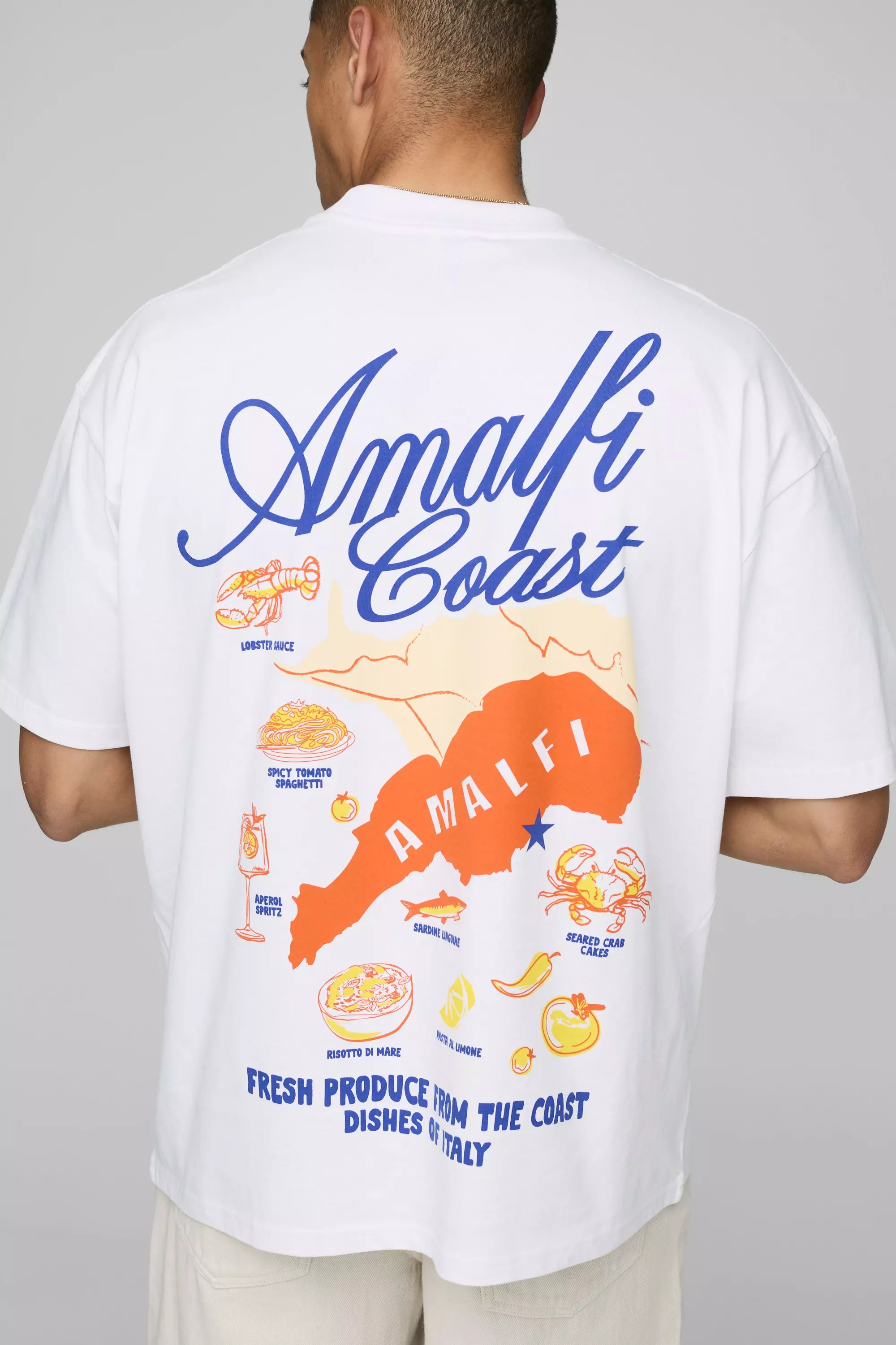 White Oversized Extended Neck Amalfi Coast Map T-Shirt alternative image