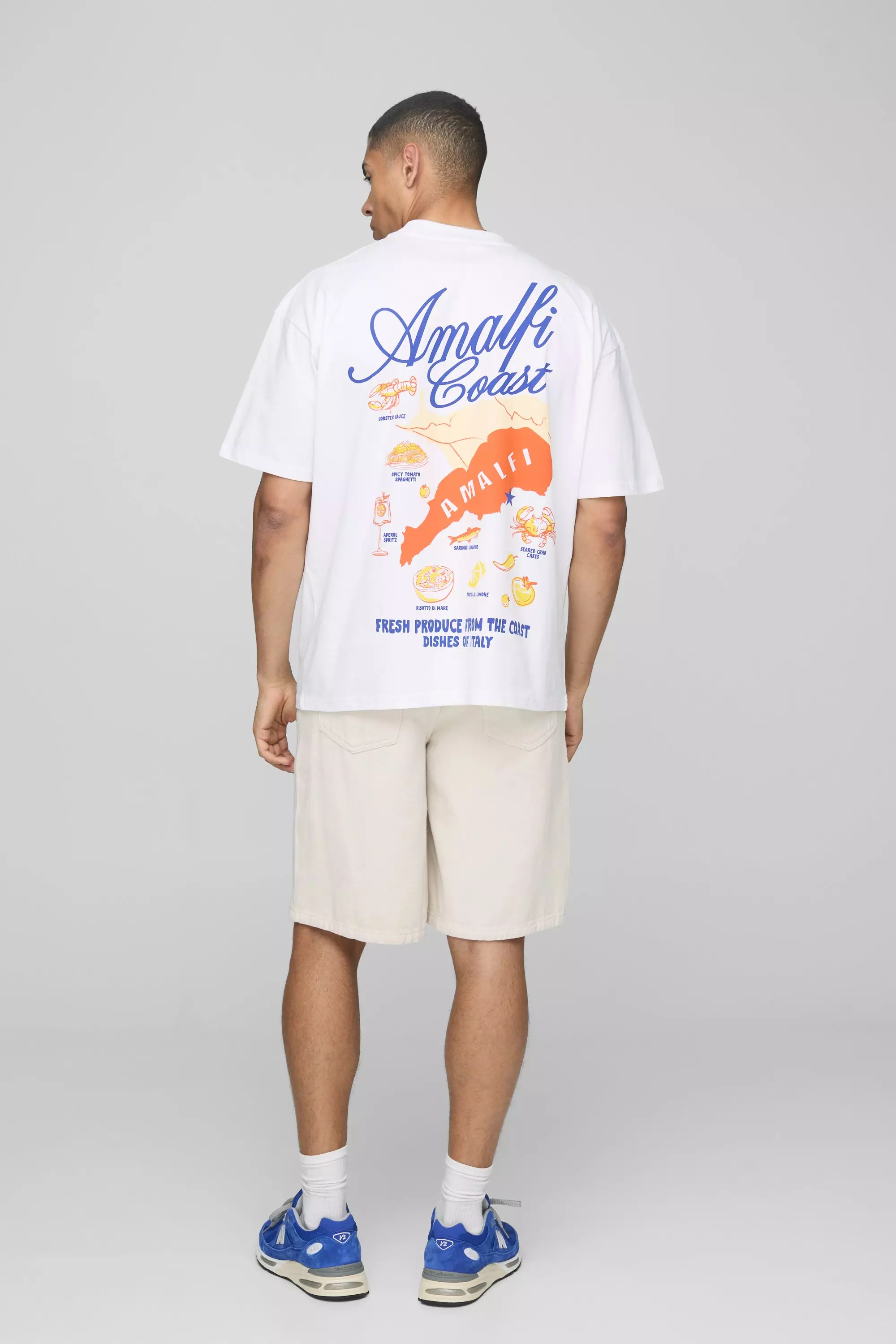 White Oversized Extended Neck Amalfi Coast Map T-Shirt alternative image
