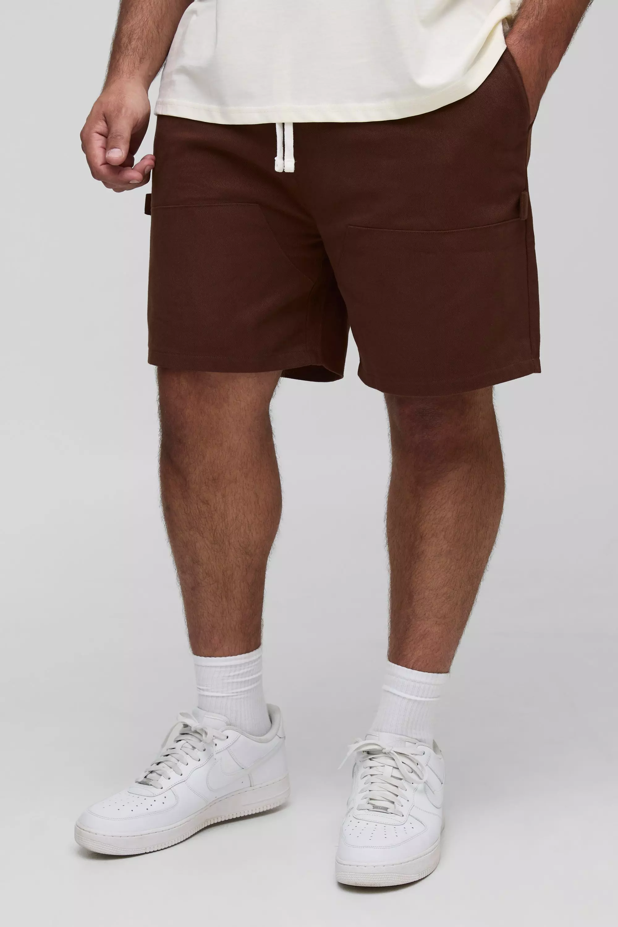 Plus Elasticated Waist Relaxed Fit Carpenter Shorts | boohooMAN USA