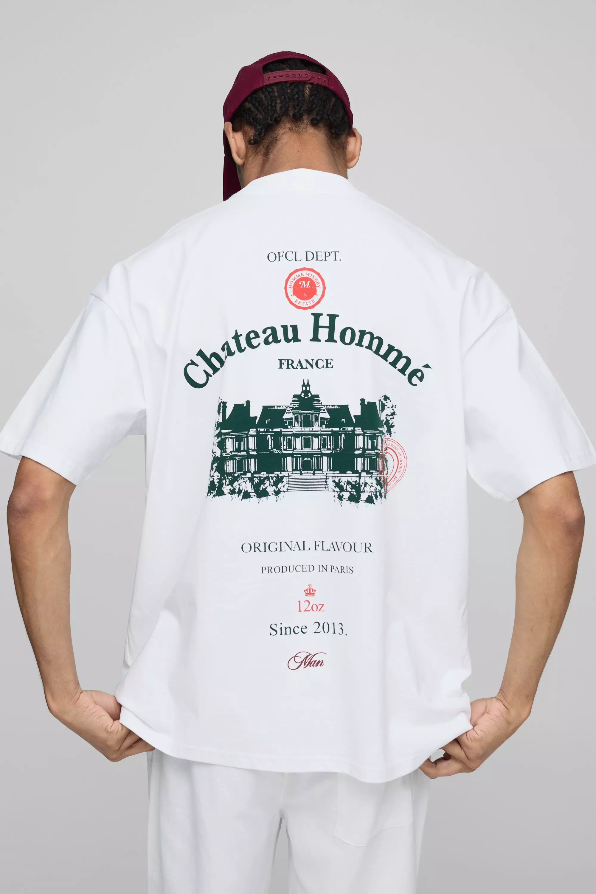 White Oversized Extended Neck Chateau Print T-Shirt White