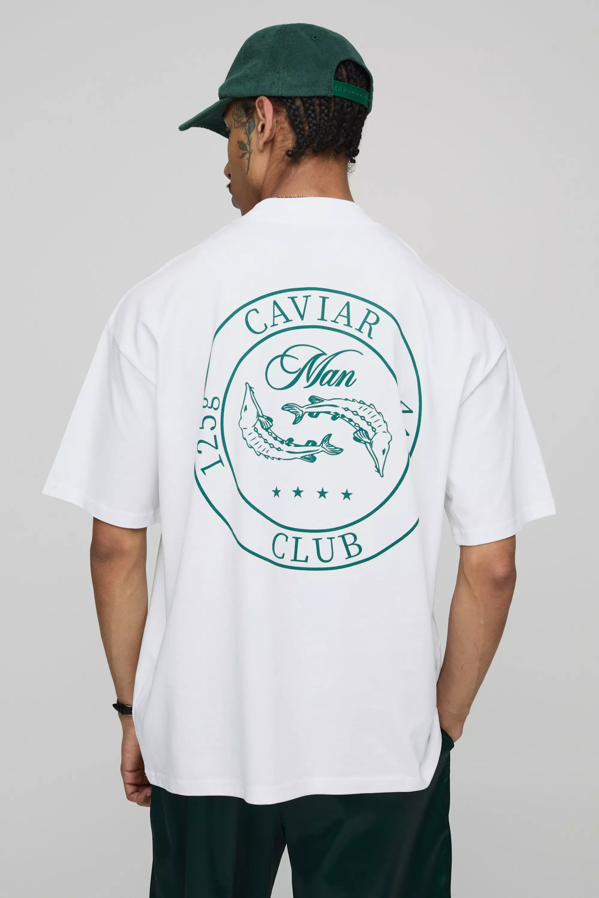 White Oversized Extended Neck Man Caviar Club T-Shirt White