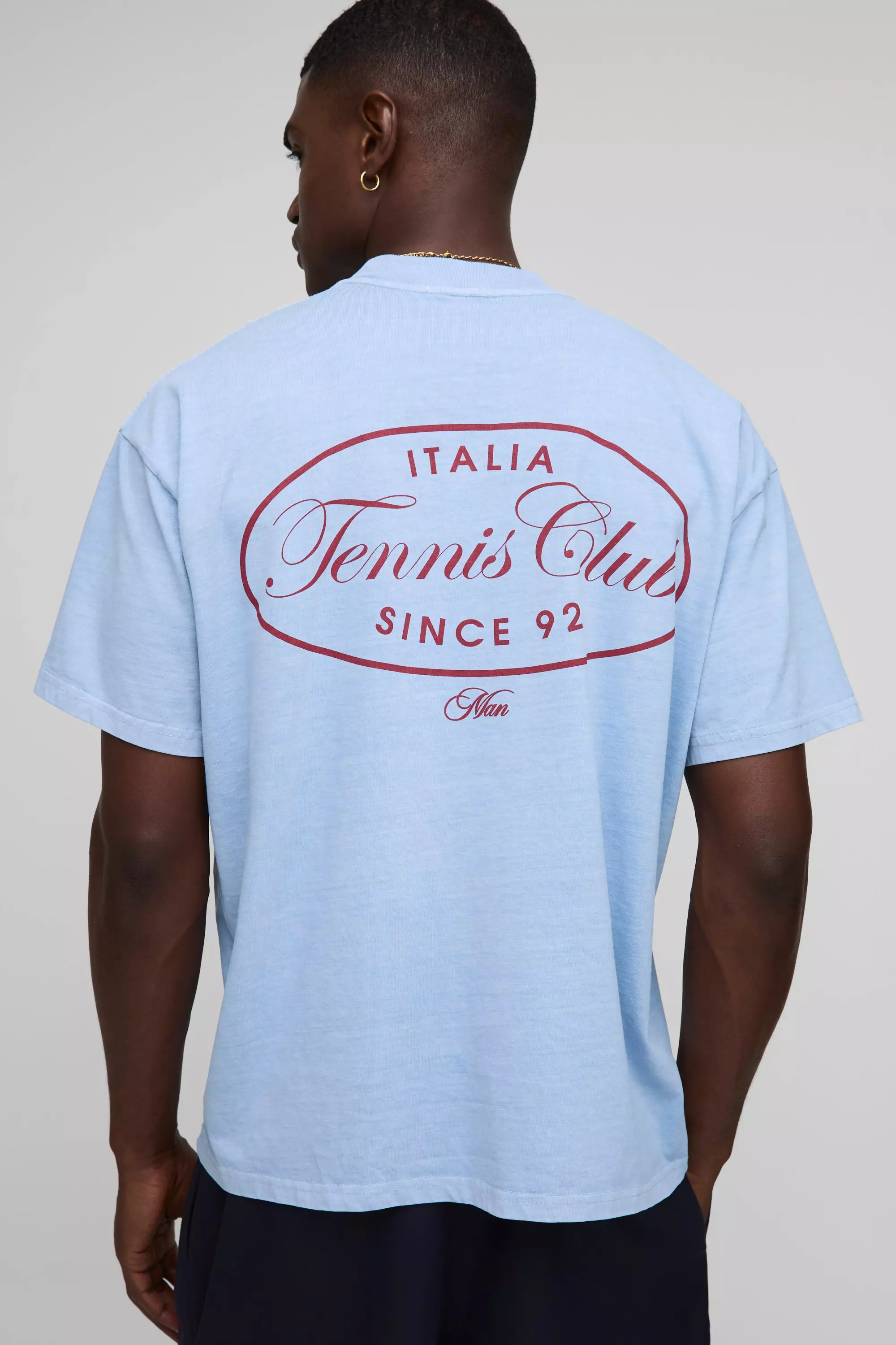 Light Blue Oversized Extended Neck Man Tennis Club T-Shirt Light blue