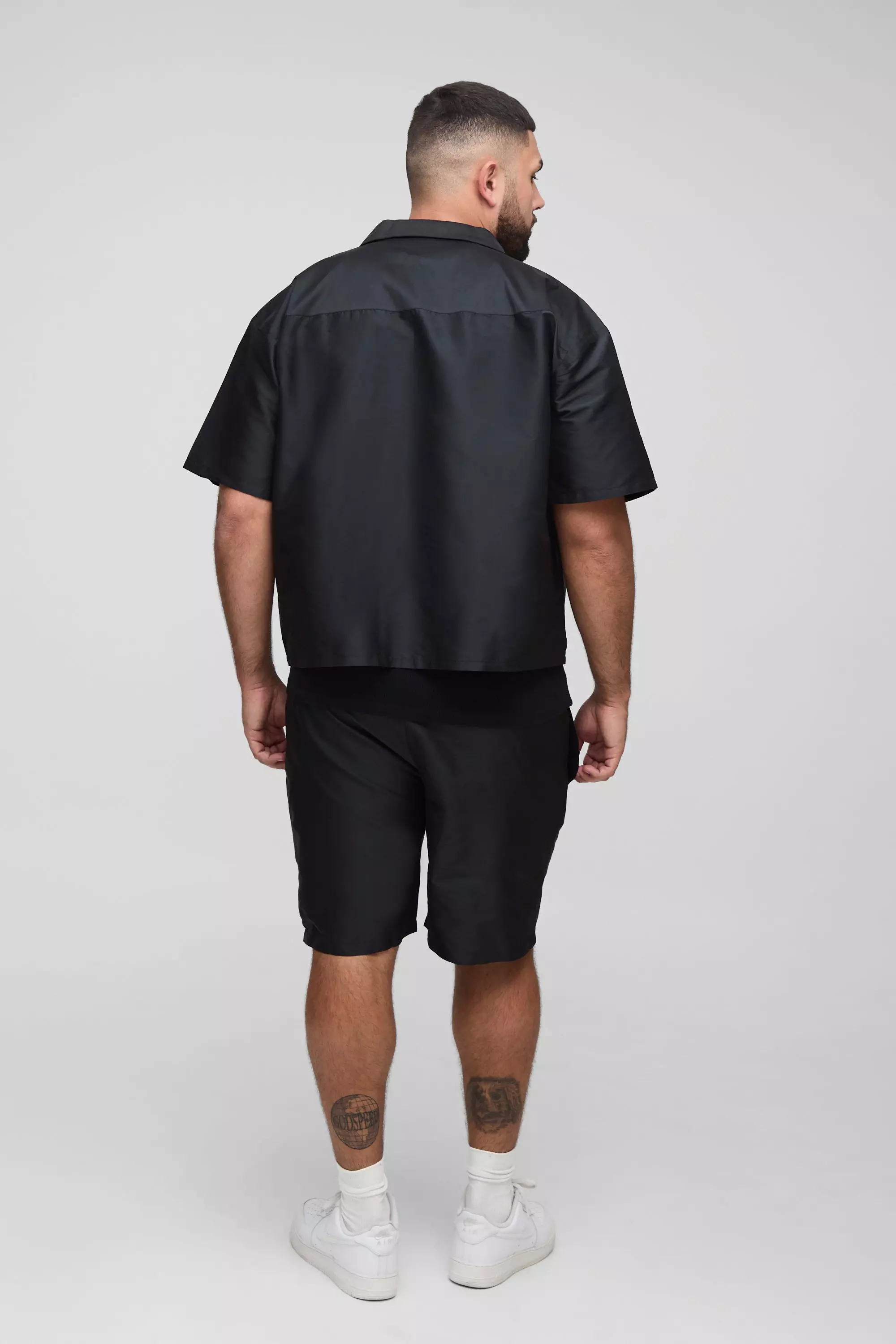 Plus Oversized Boxy Taffeta Shirt & Short Set | boohooMAN USA