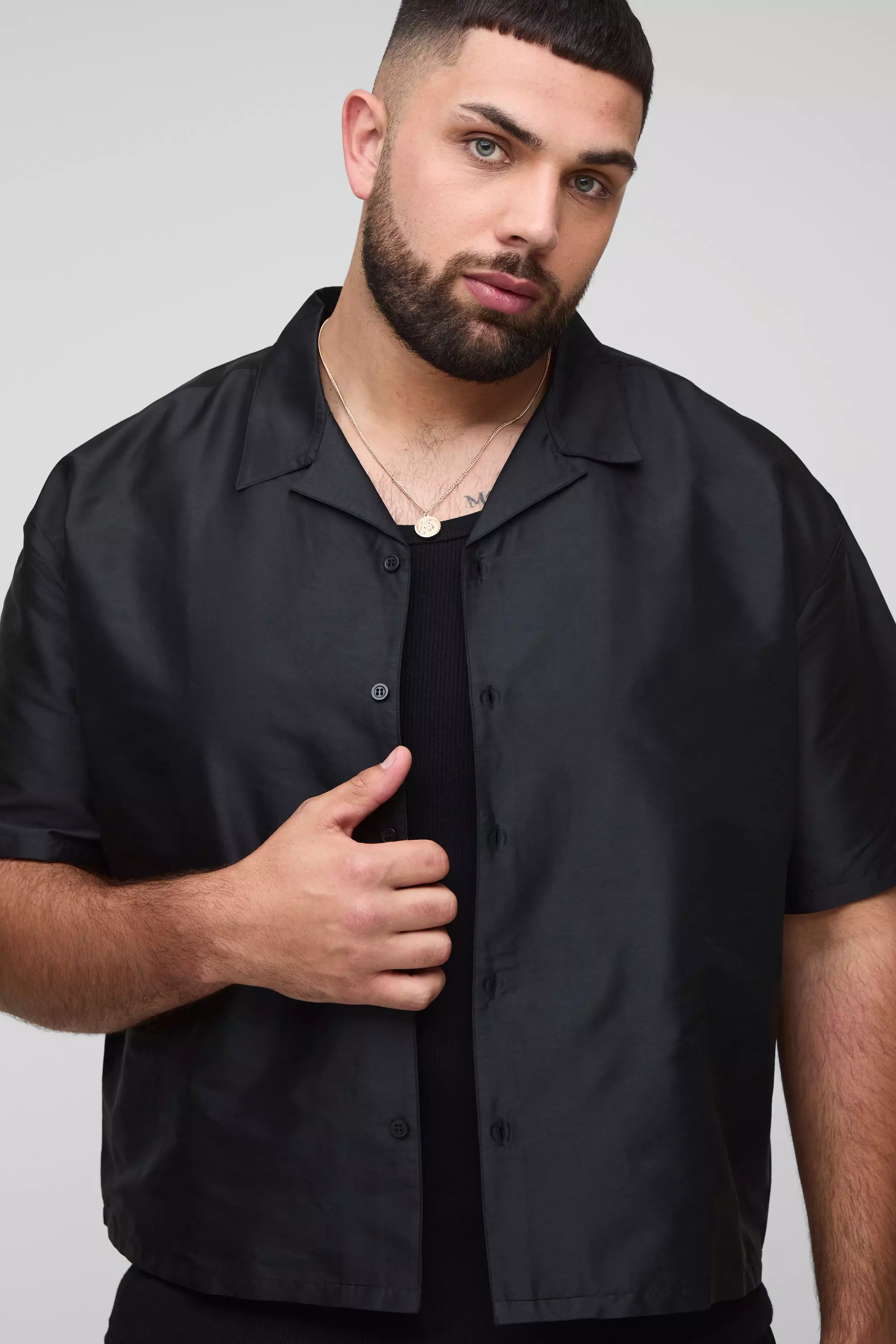 Plus Oversized Boxy Taffeta Shirt & Short Set | boohooMAN USA