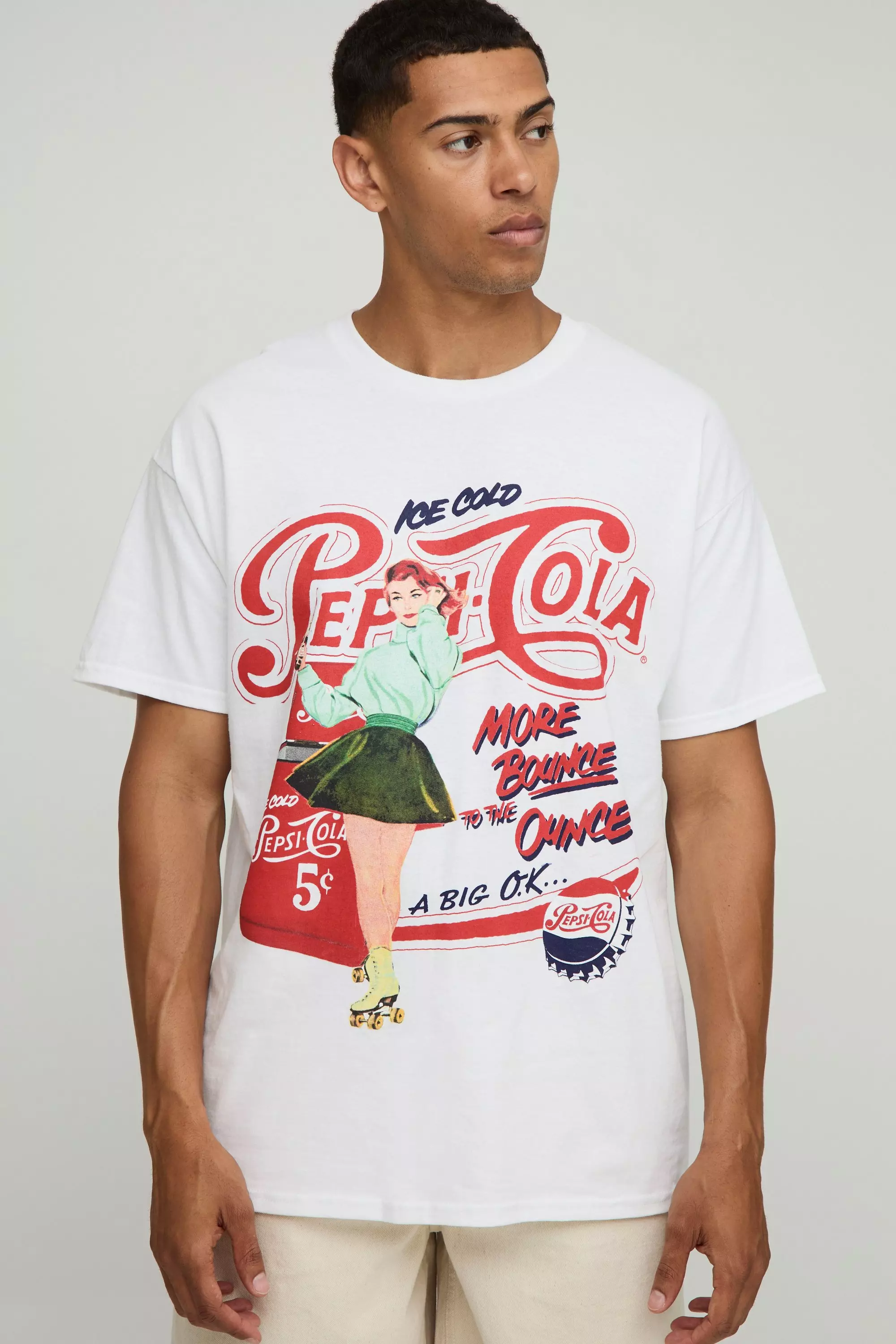 Grey Oversized Pepsi Cola License T-Shirt White