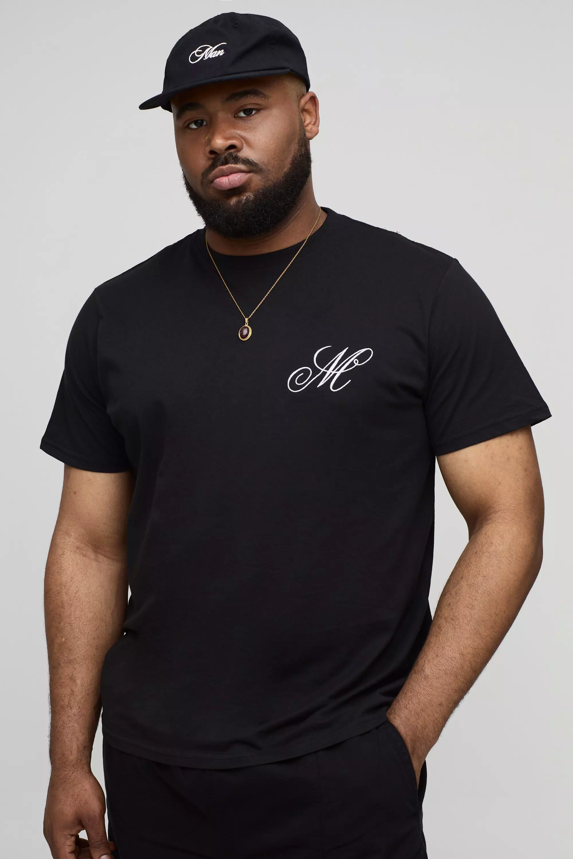 Plus Slim Embroidered M T-Shirt Black