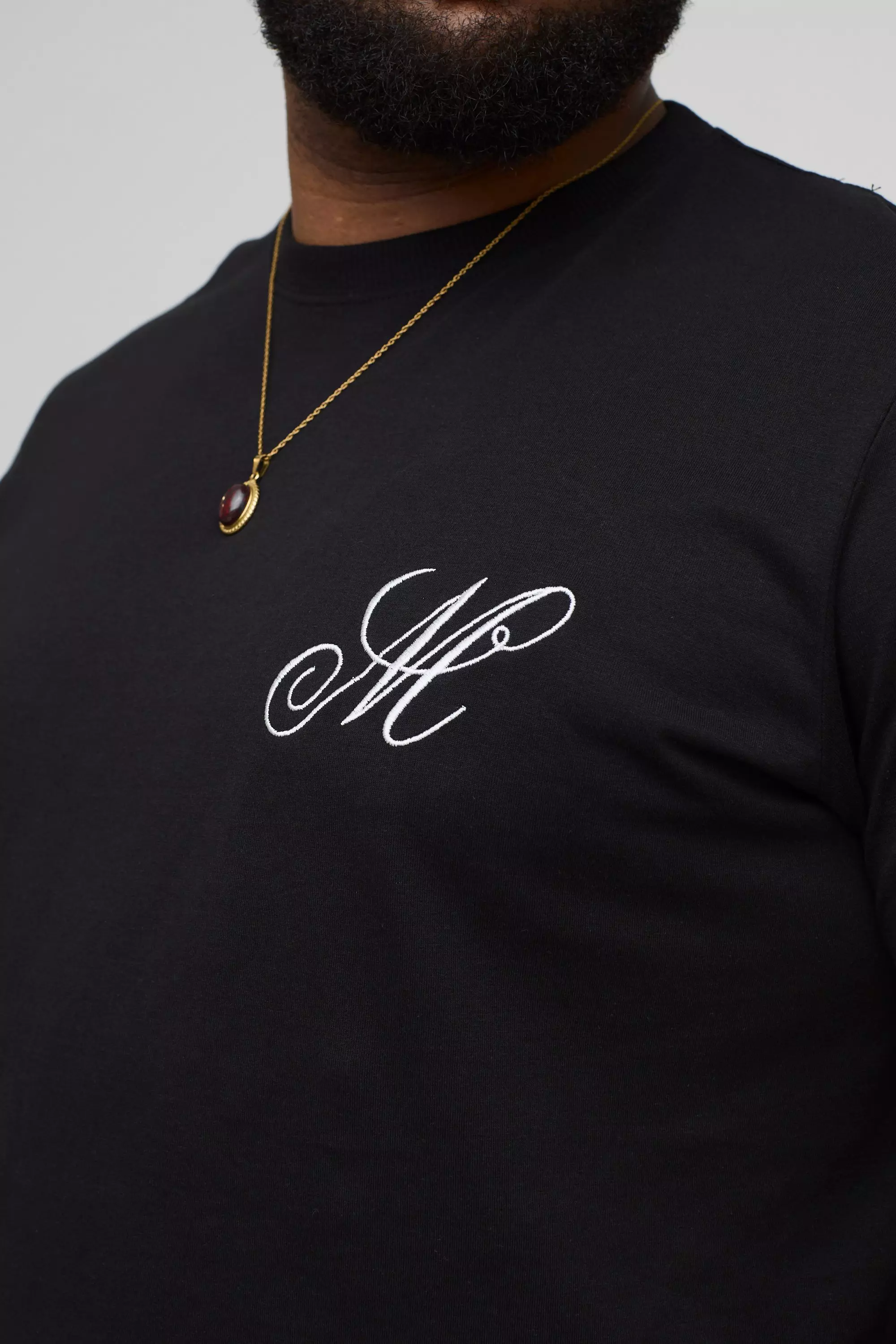Plus Slim Embroidered M T-Shirt | boohooMAN USA