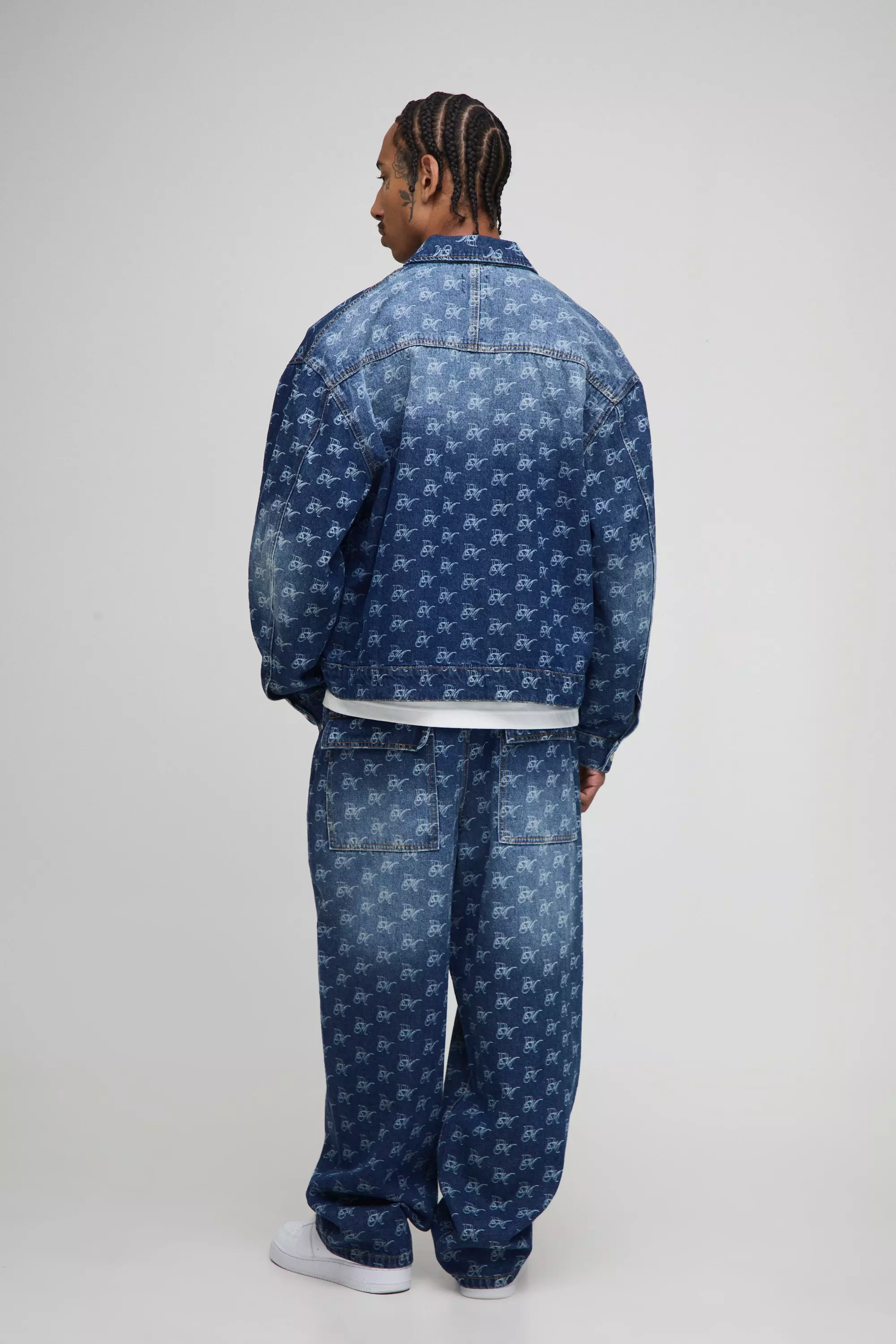 Oversized Boxy Monogram Washed Denim Jacket | boohooMAN USA
