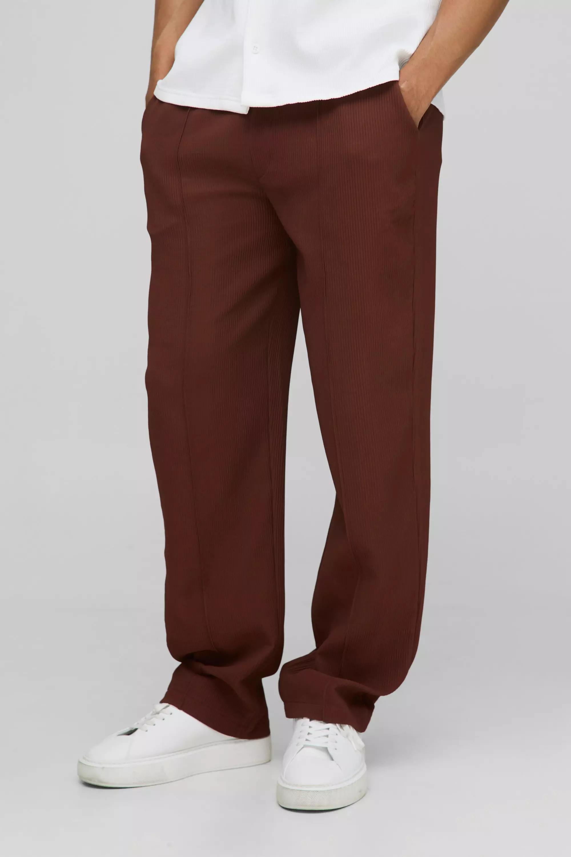 Elasticated Waist Relaxed Fit Pleated Trouser Chocolate