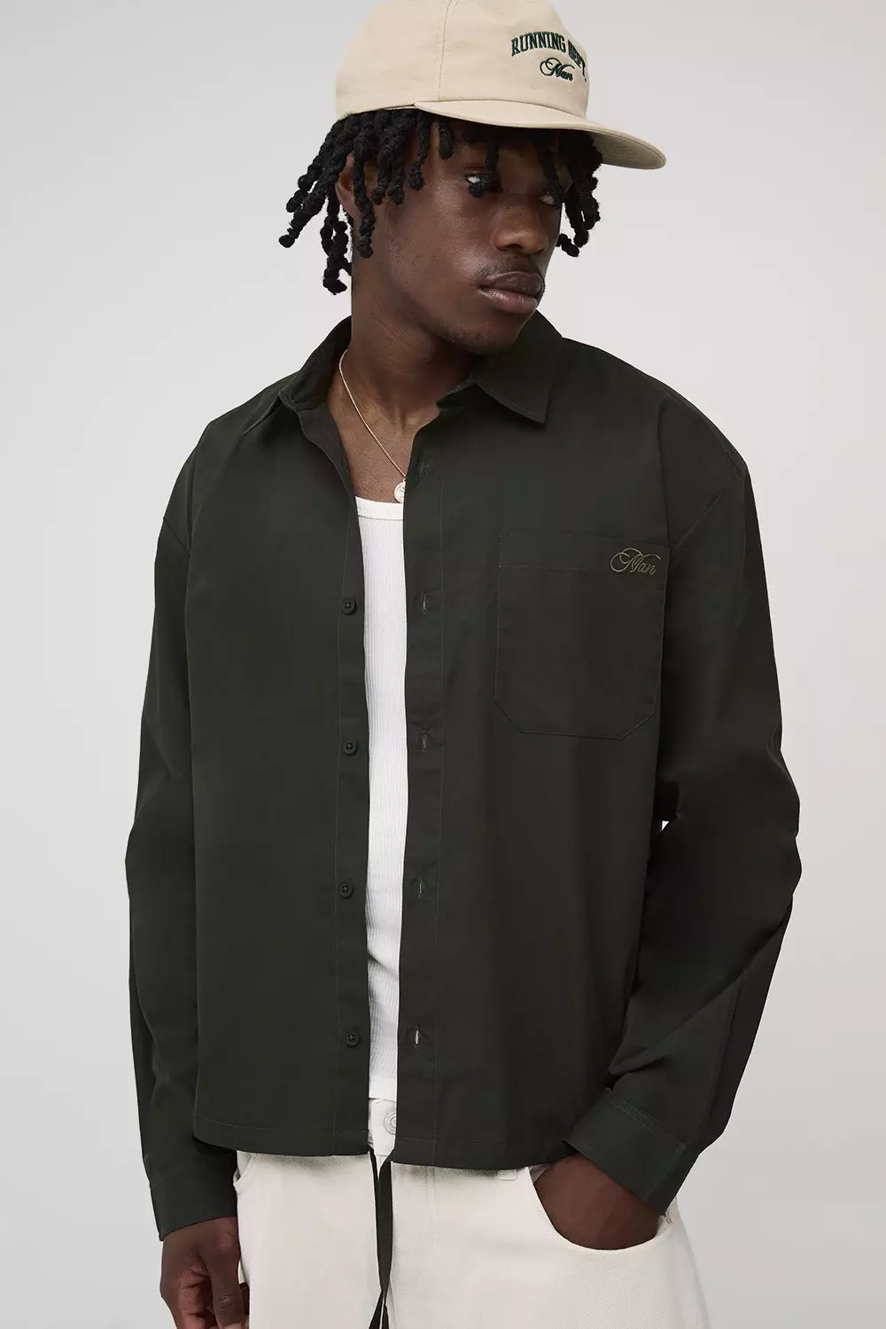 Tall B Embroidered Boxy Oversized Bungee Hem Poplin Shirt | boohooMAN USA