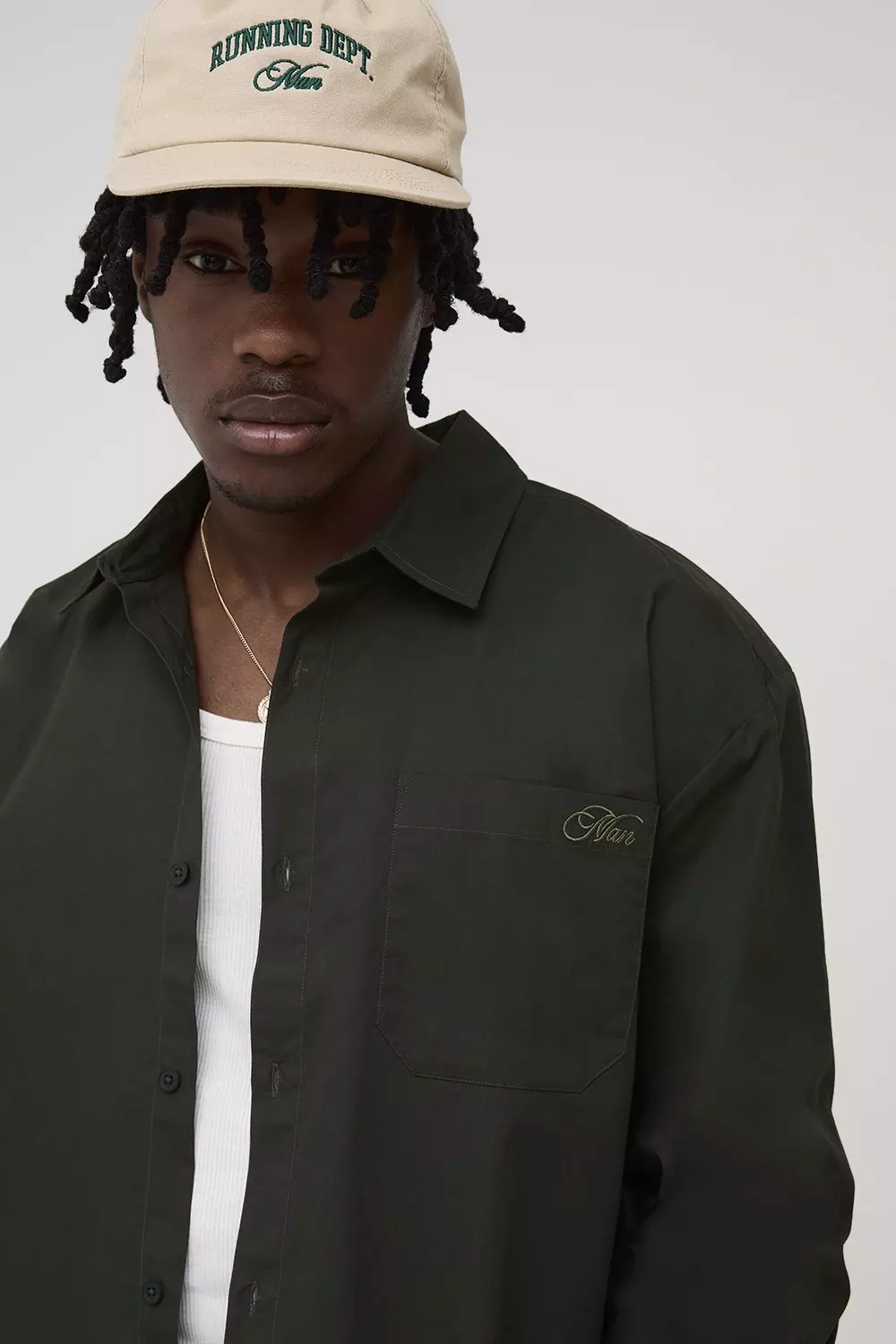 Tall B Embroidered Boxy Oversized Bungee Hem Poplin Shirt | boohooMAN USA