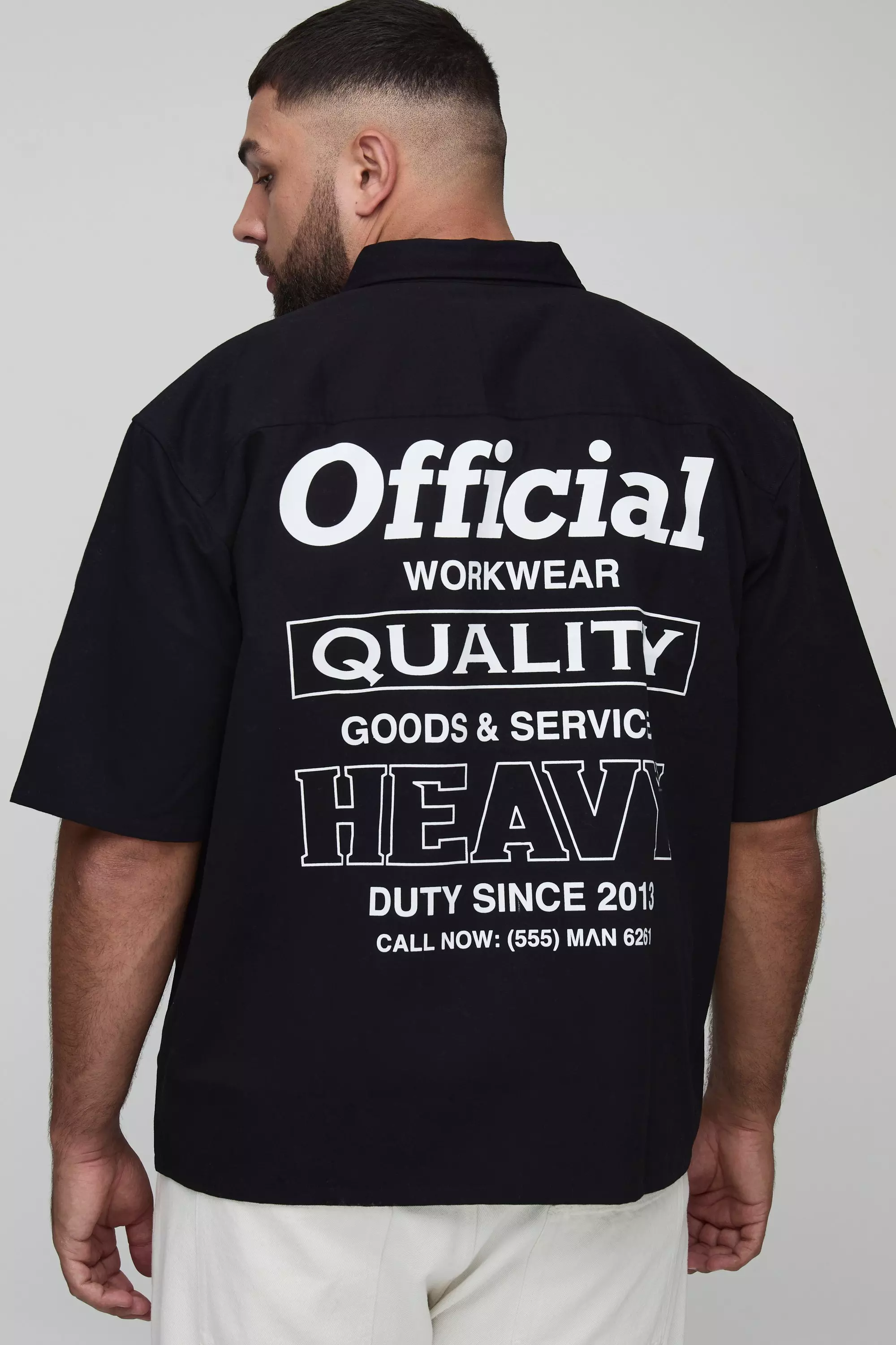 Plus Official Embroidered Short Sleeve Shirt | boohooMAN USA