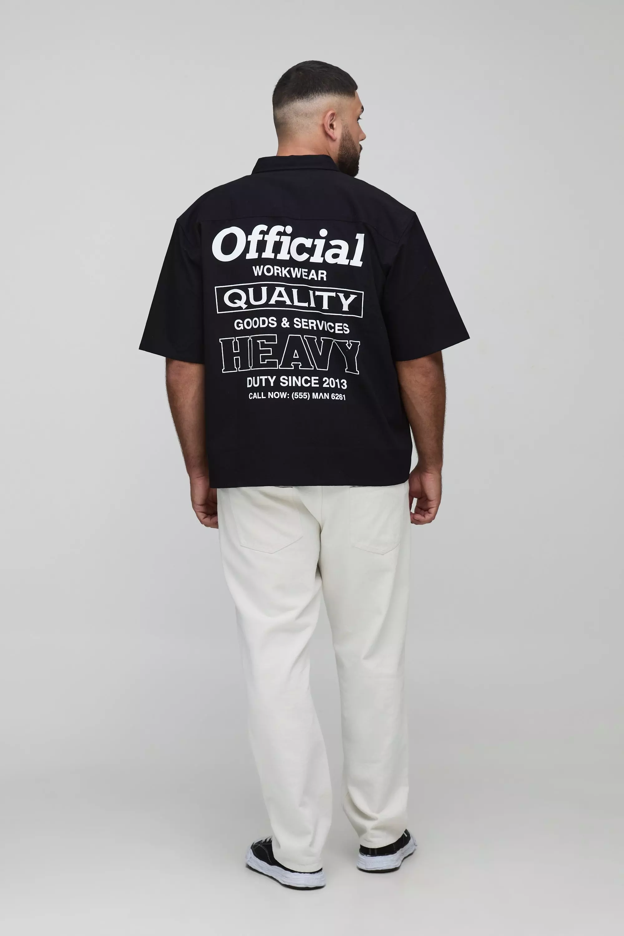 Plus Official Embroidered Short Sleeve Shirt | boohooMAN USA