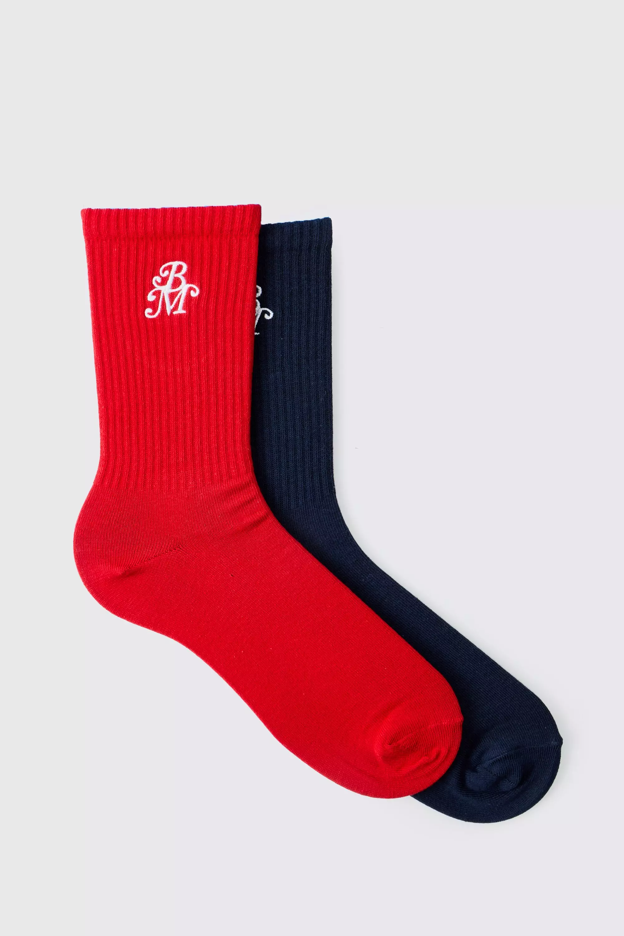 Multi 2 Pack BM Embroidered Crew Socks Multi