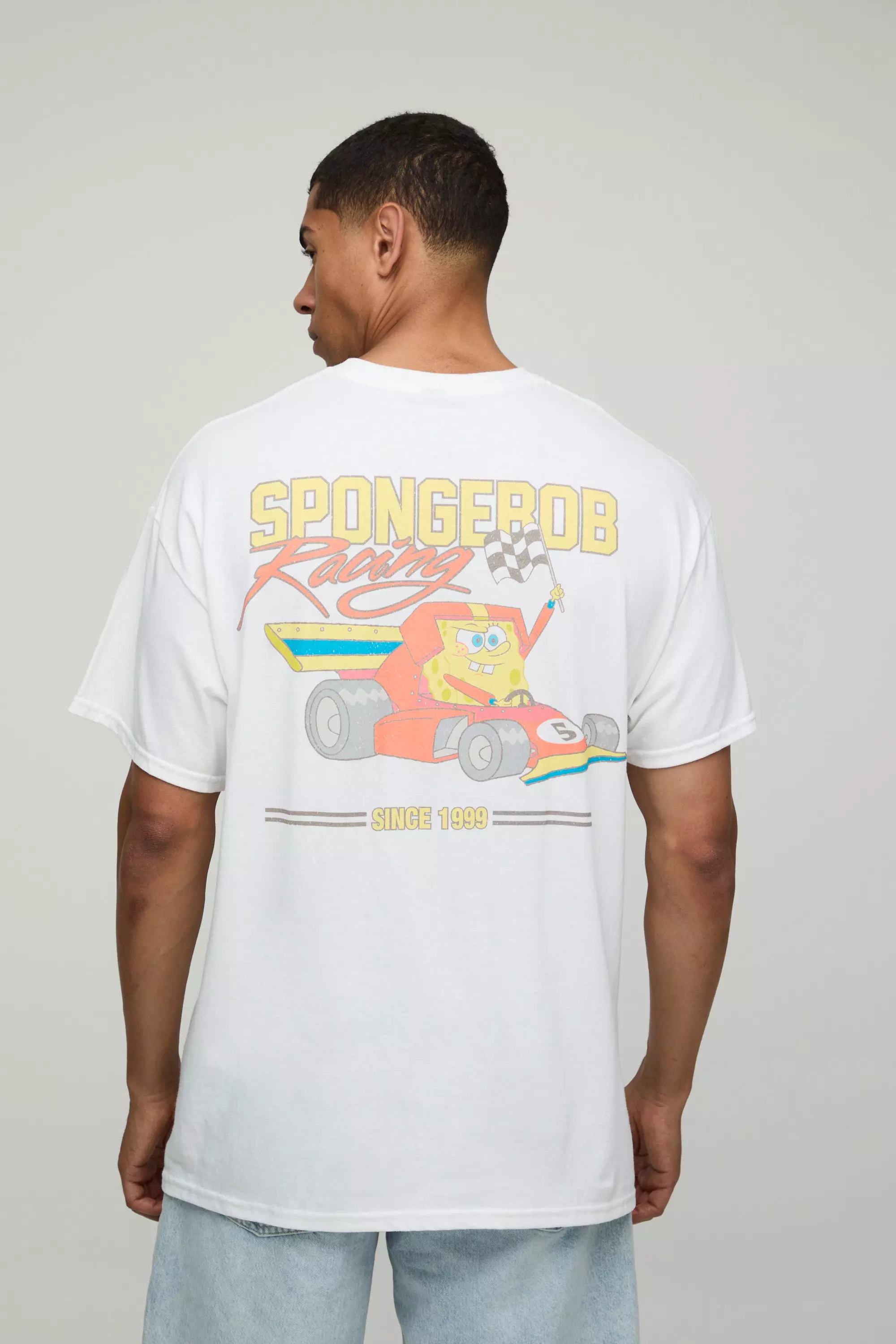 White Oversized Boxy Extended Neck SpongeBob License T-Shirt White
