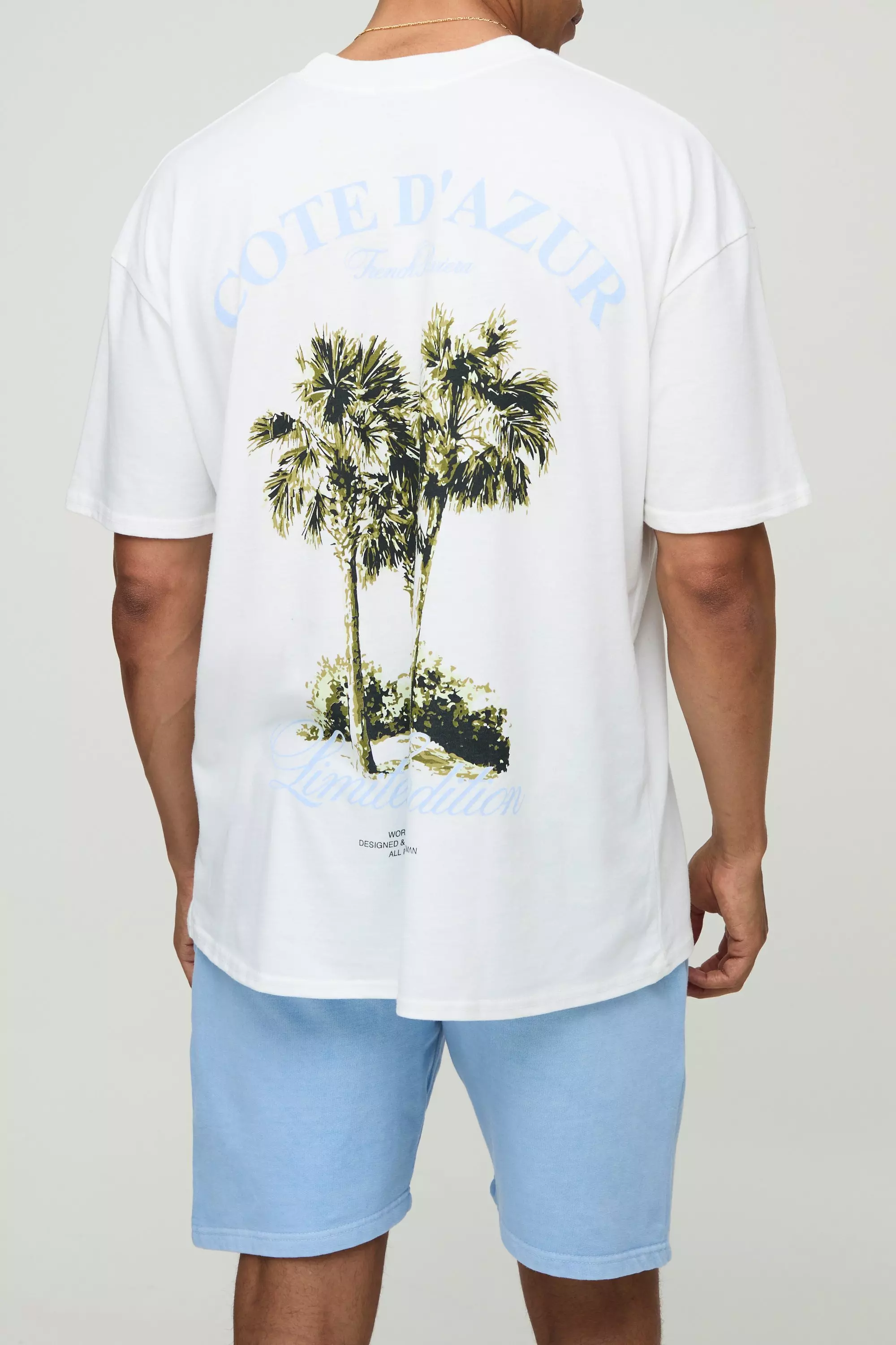 Oversized Pour Homme Palm T-Shirt And Short Set Light blue