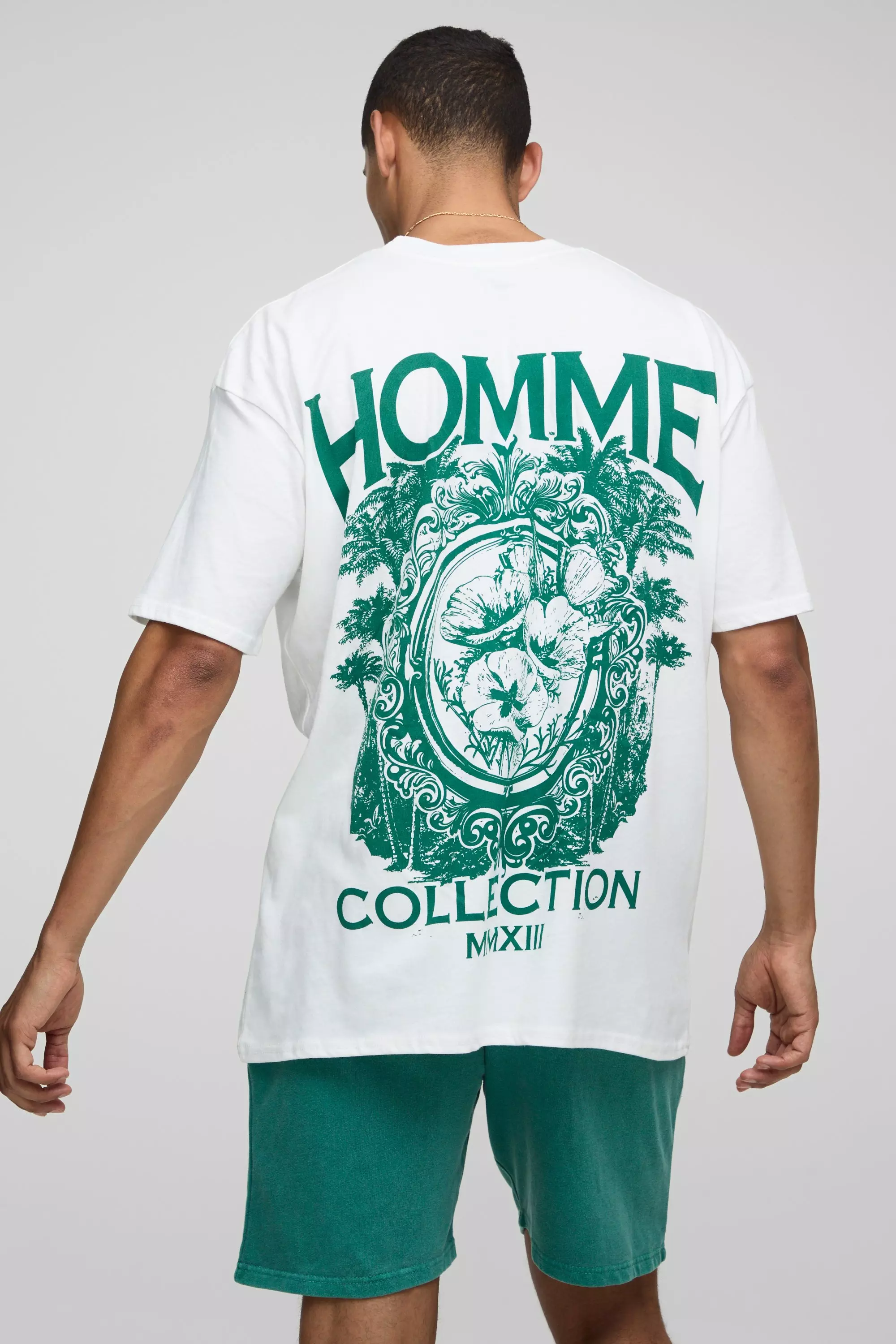 Oversized Homme Extended Neck T-Shirt And Short Set Forest