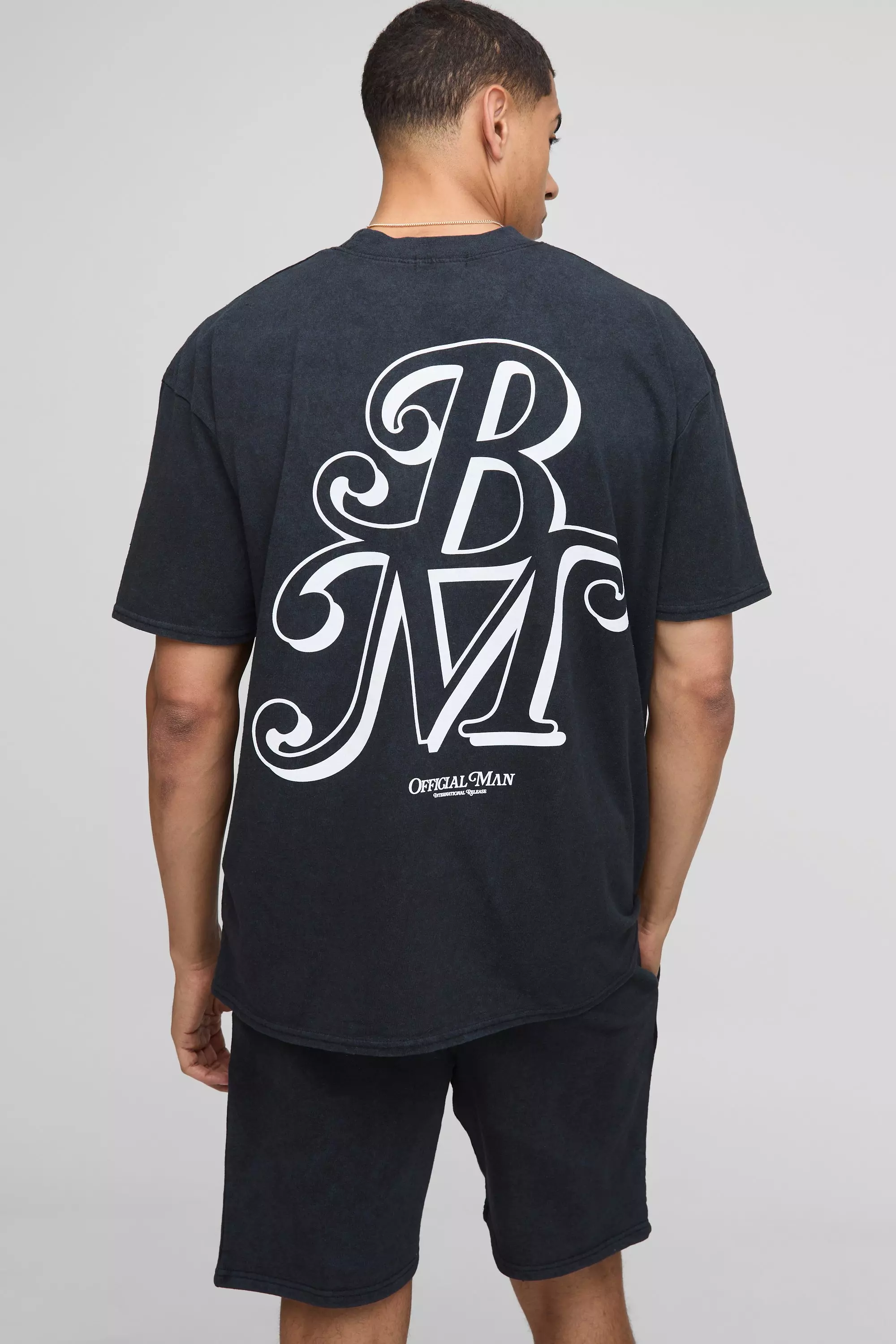 Oversized BM Washed T-Shirt And Short Set Grey